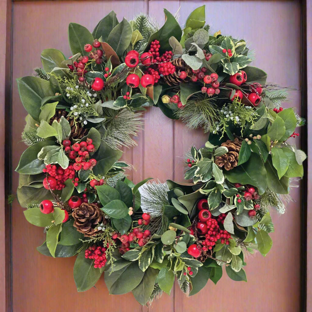 Red and Green Holiday Deluxe Wreath 26"D