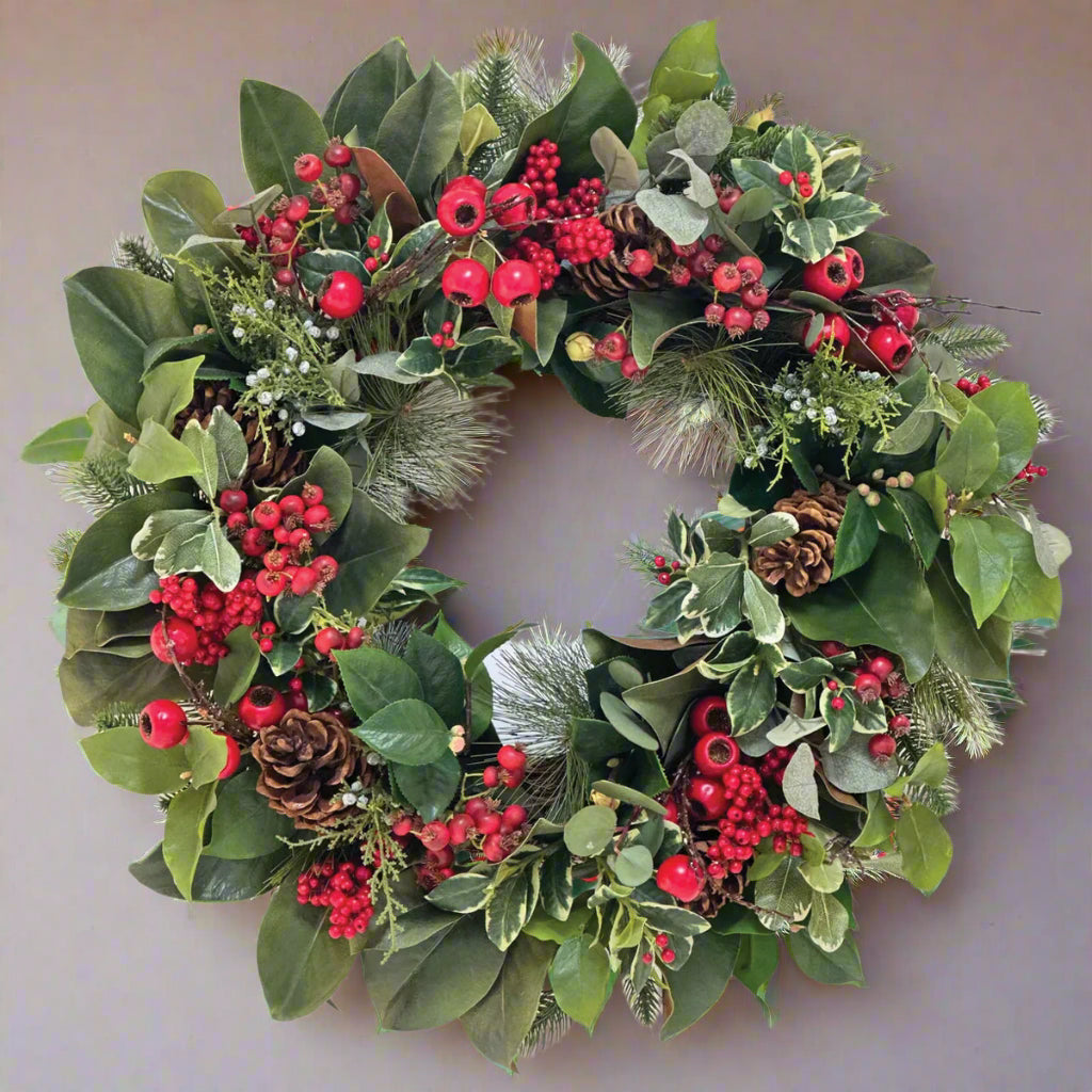 Red and Green Holiday Deluxe Wreath 26"D