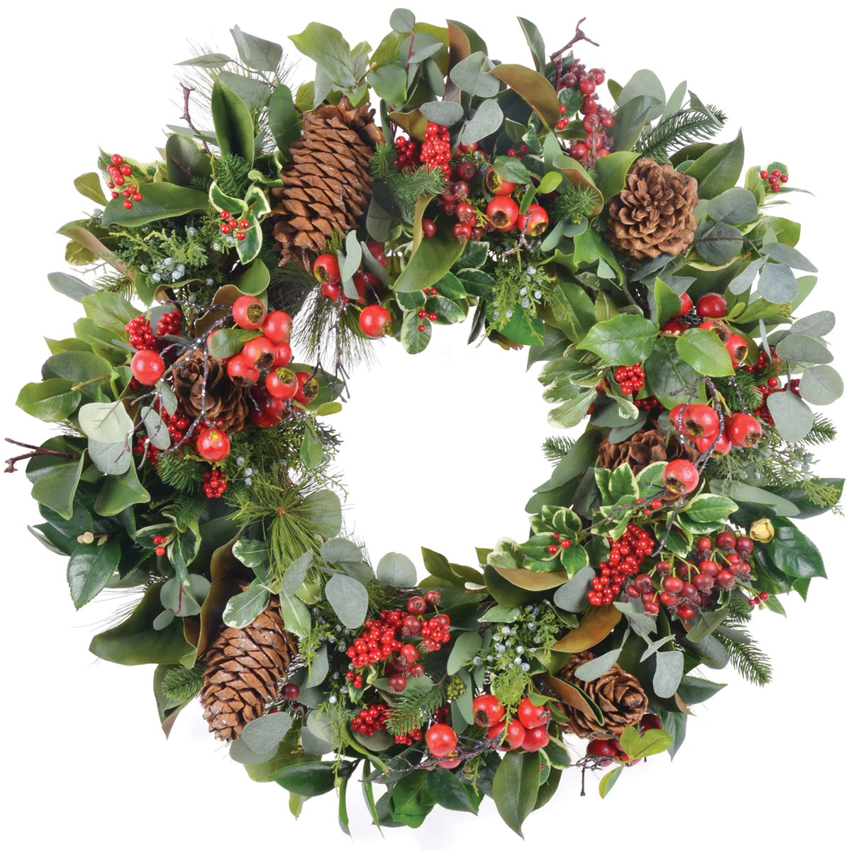 Red and Green Holiday Deluxe Wreath 32"