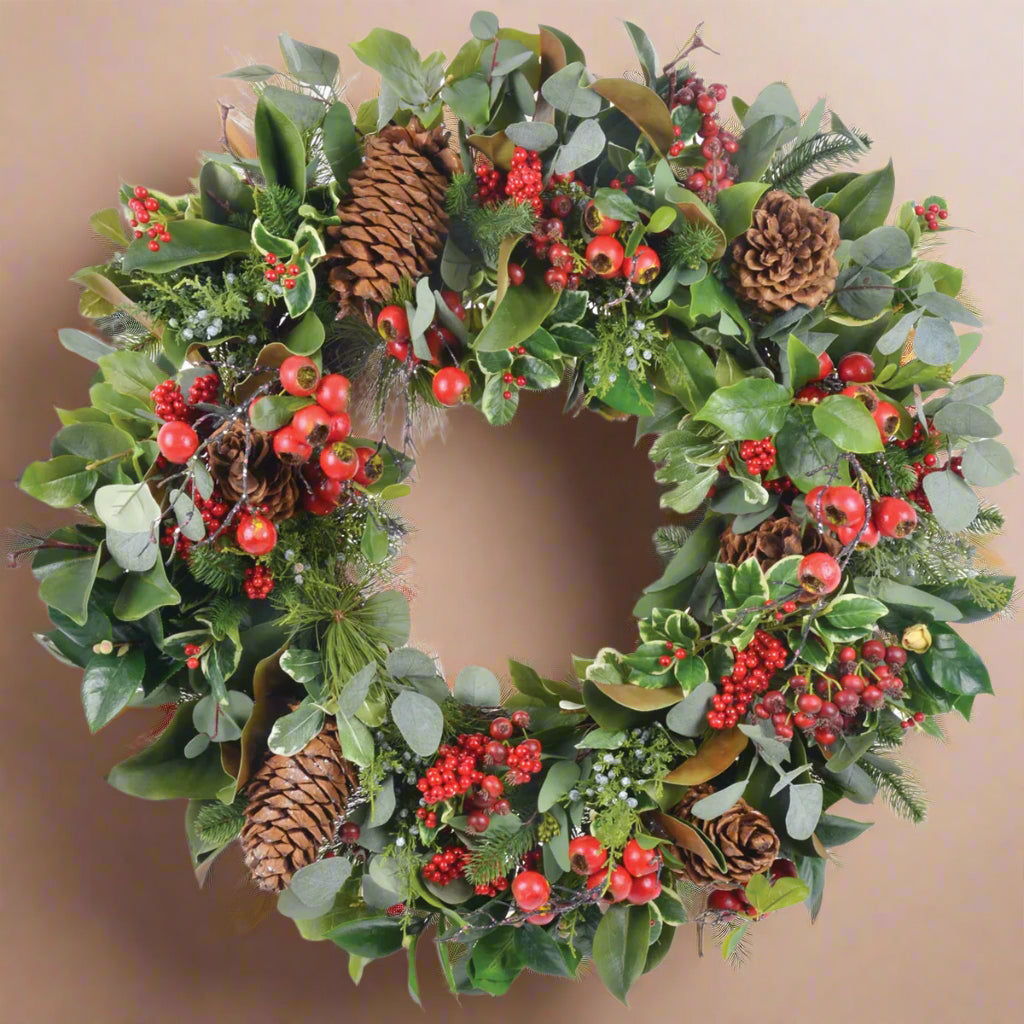 Red and Green Holiday Deluxe Wreath 32"