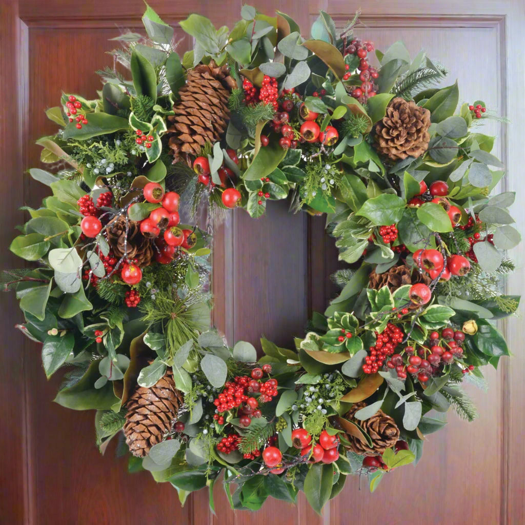 Red and Green Holiday Deluxe Wreath 32"