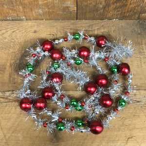 Plastic Red Green Ball with Silver Tinsel Garland
