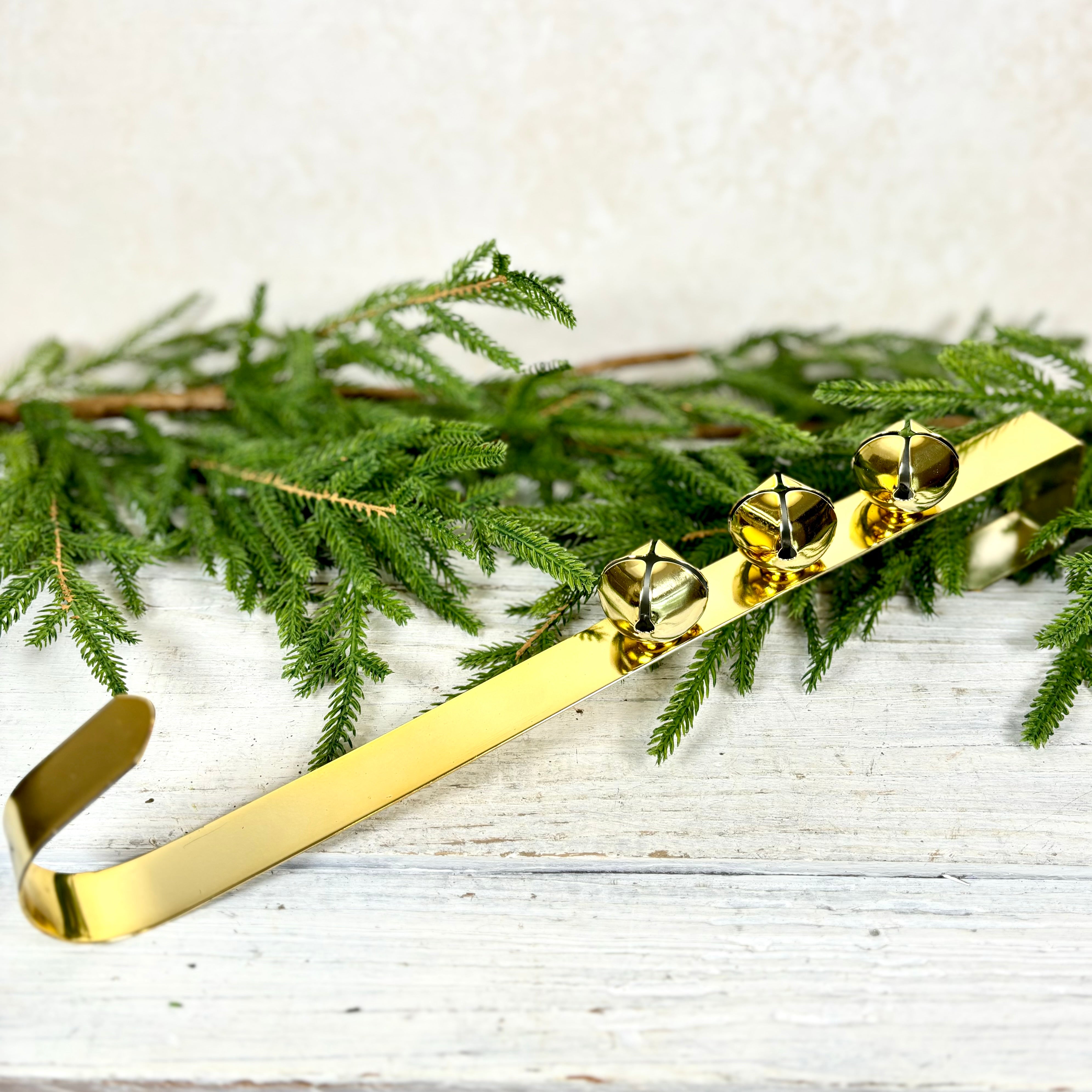 Shiny Gold Metal Wreath Hanger with Jingle Bells