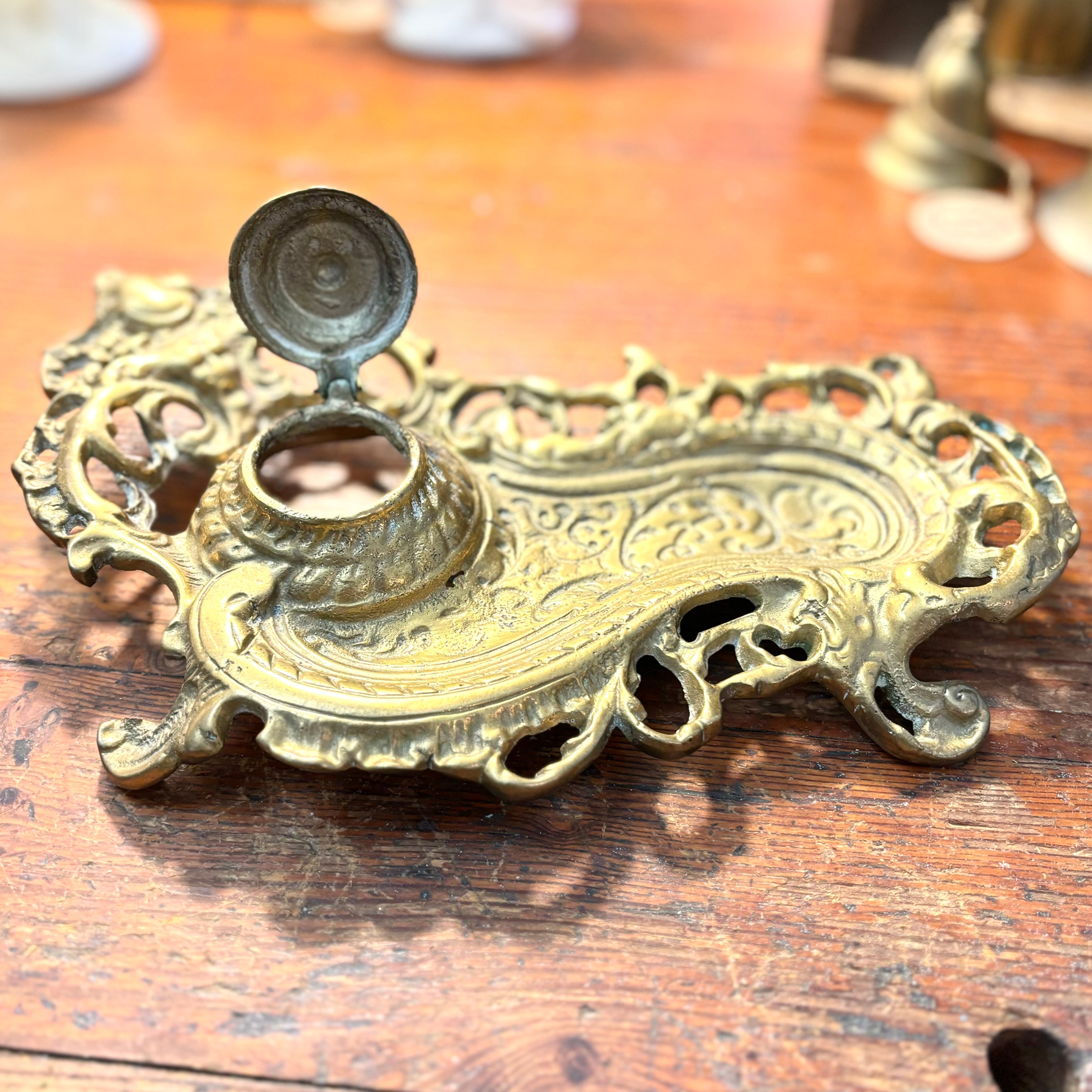 Ornate Victorian Style Brass Inkwell