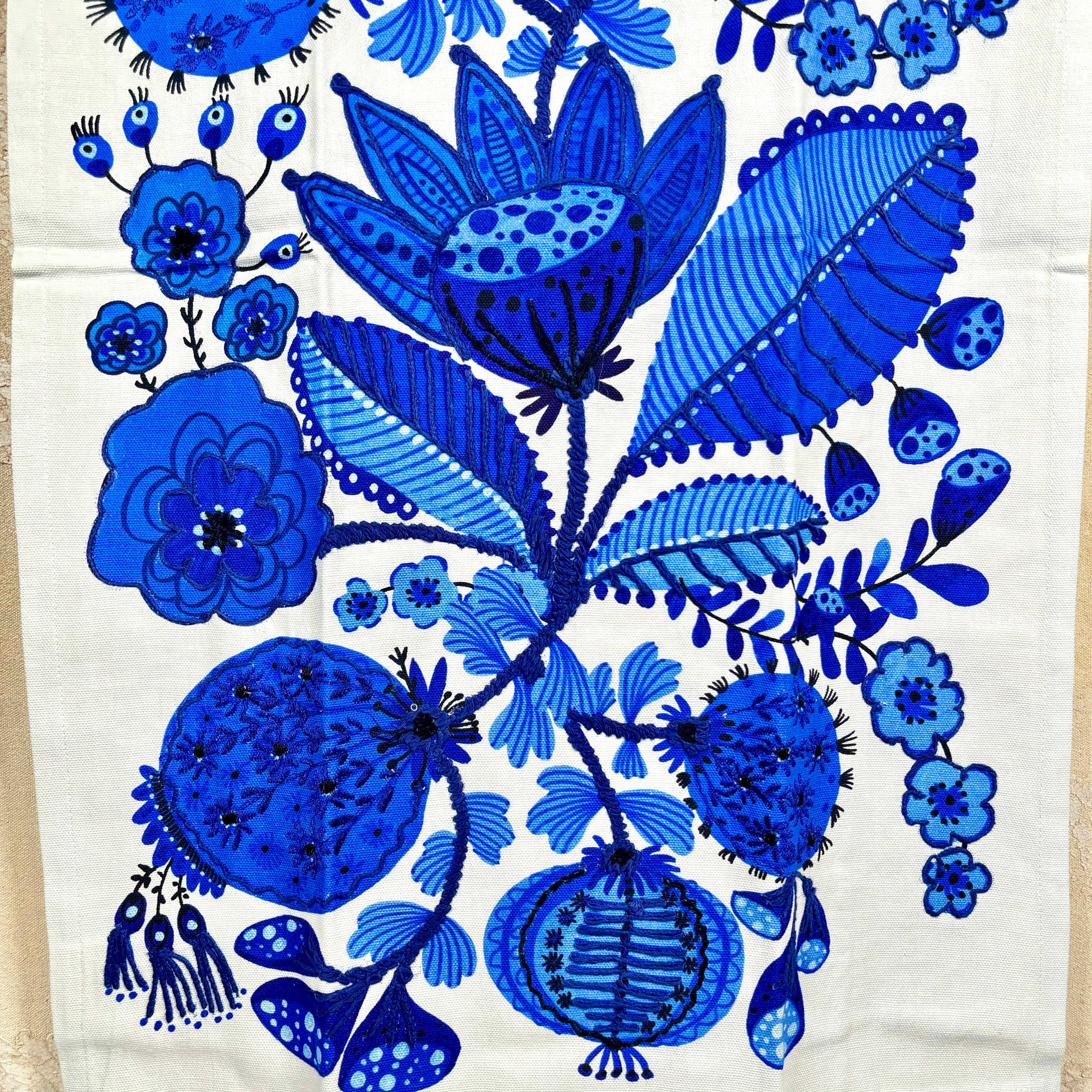 Blue and White Embroidered Pods Dish Towel