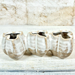 Stoneware Tan Pod Shaped Vase with Three Sections