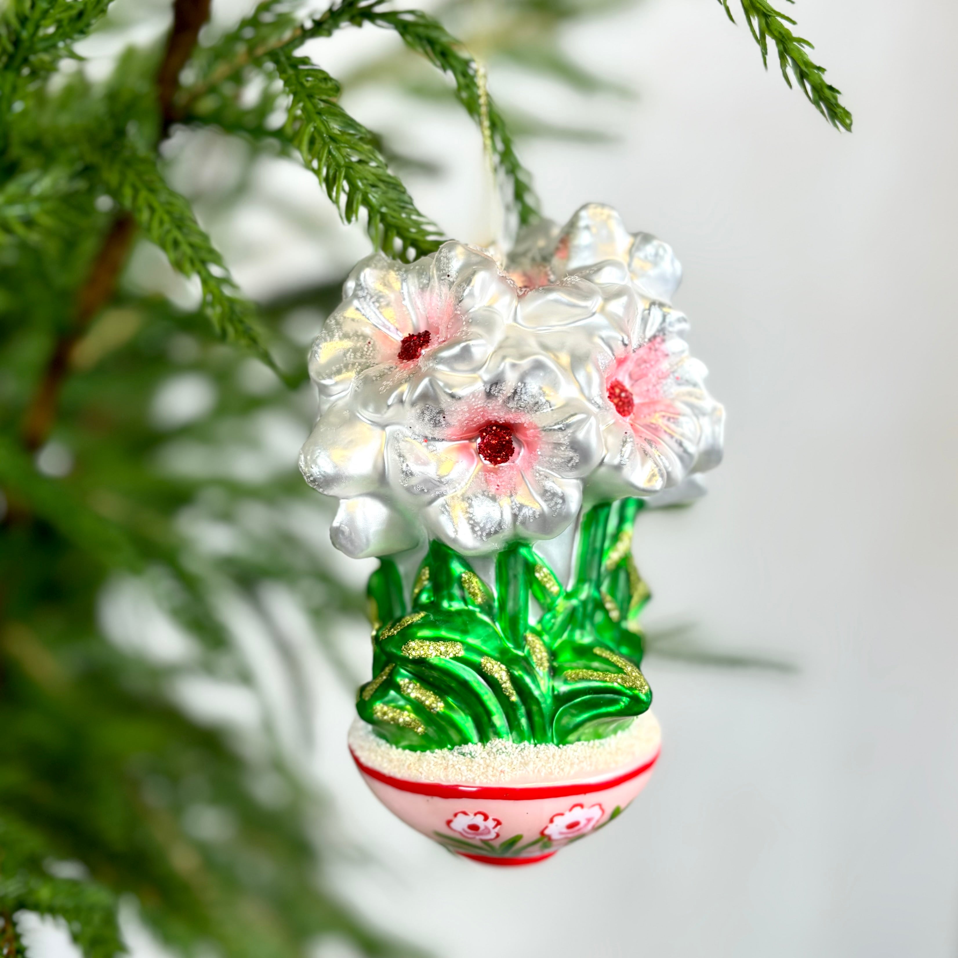 White Potted Amaryllis Ornament