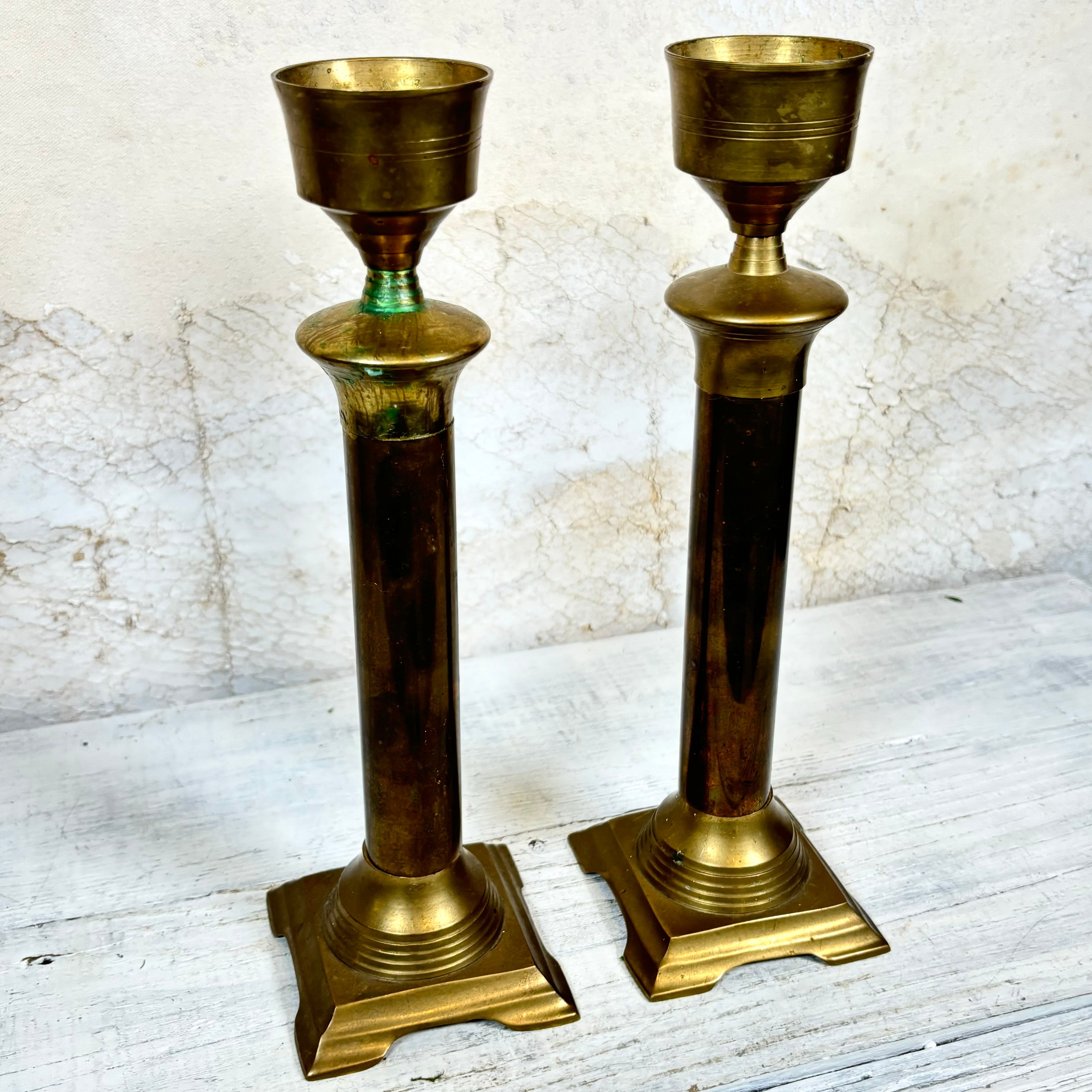 Vintage Brass Pair of Taper Candle Holders