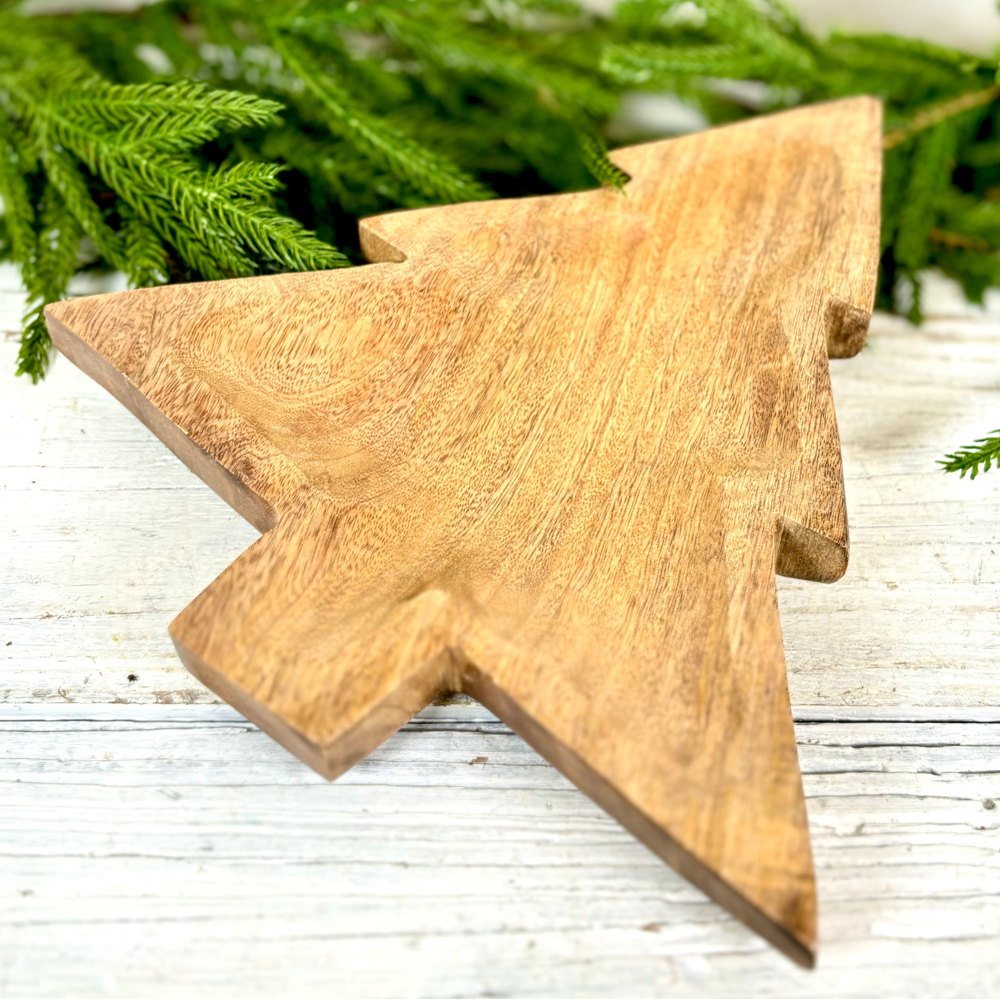 Carved Wooden Christmas Tree Platter