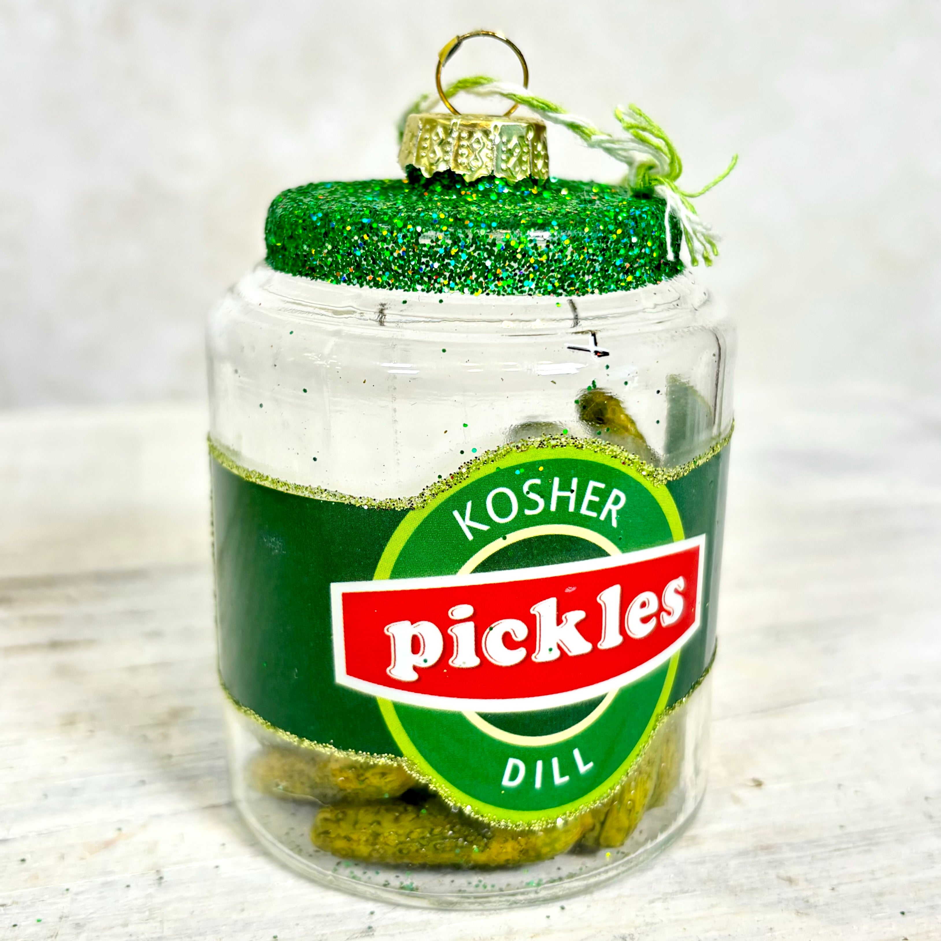 Kosher Dill Pickles Jar Glass Ornament