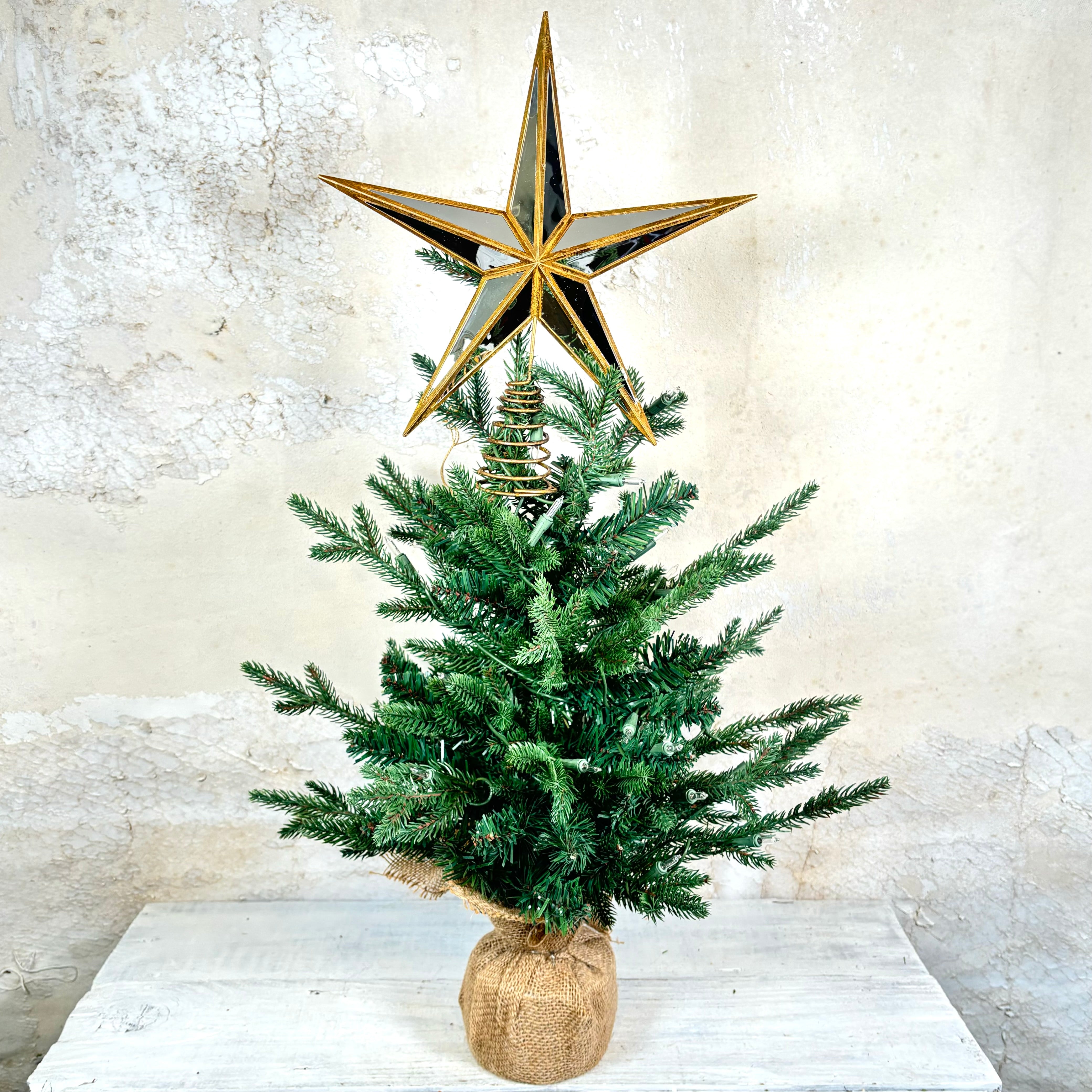 Mirrored Glass Gold Star Tree Topper