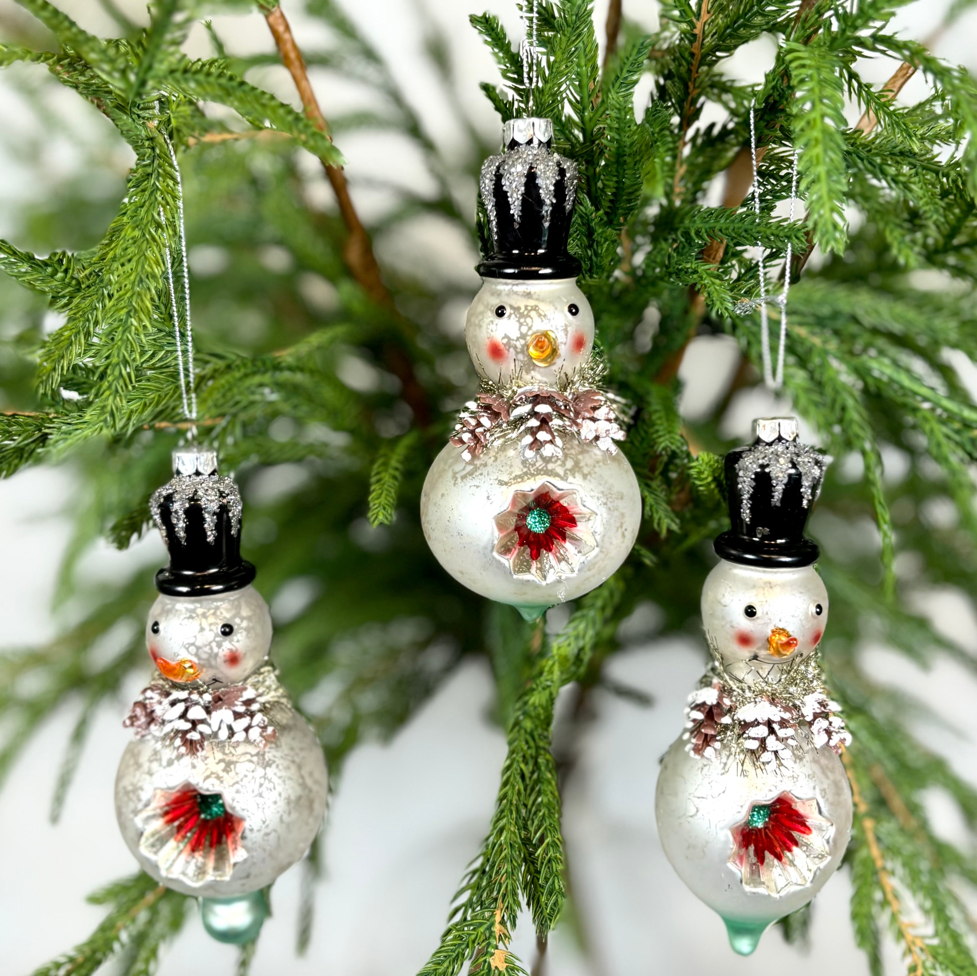 Mercury Glass Snowman Ornament Small