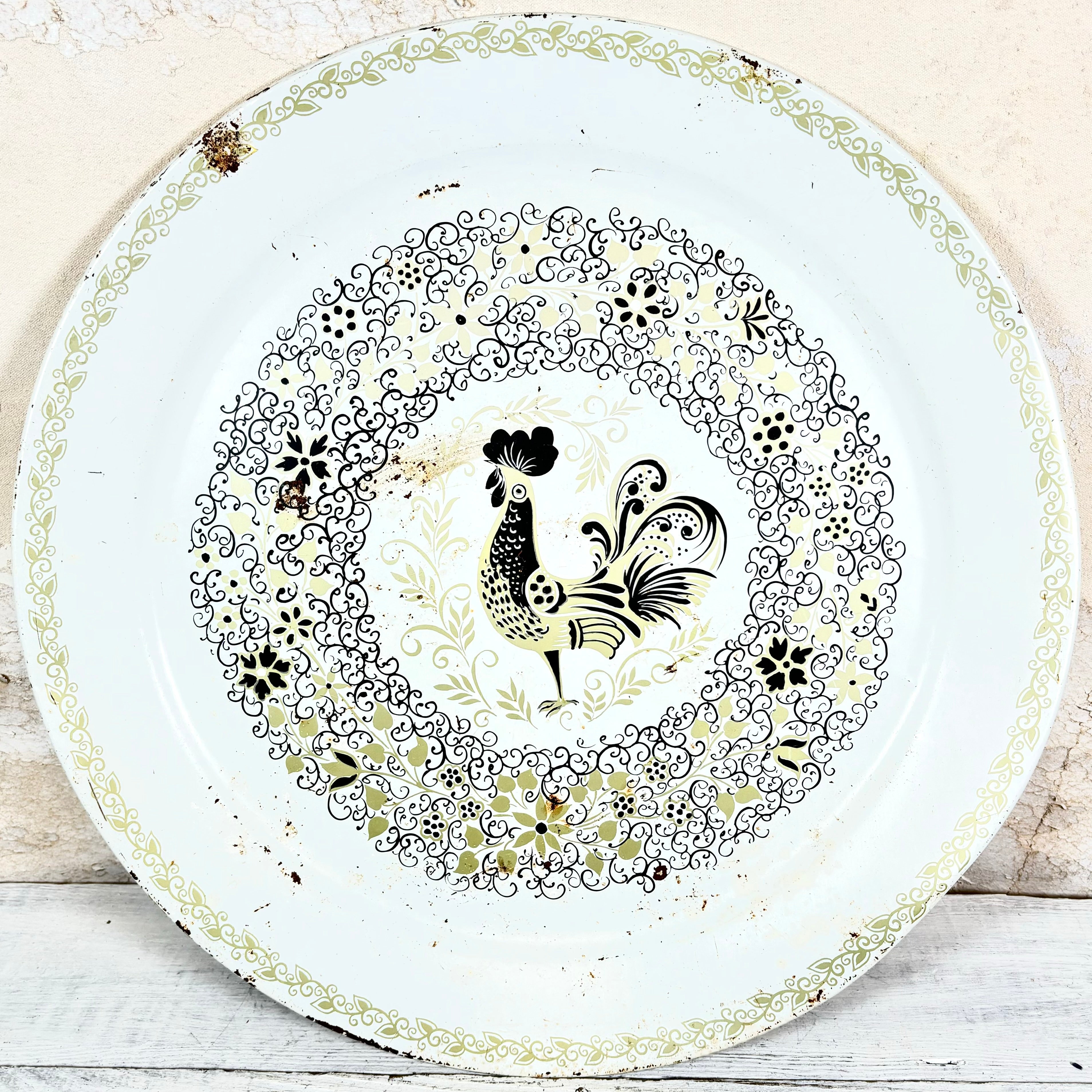 Vintage Toleware Rooster Large Serving Platter