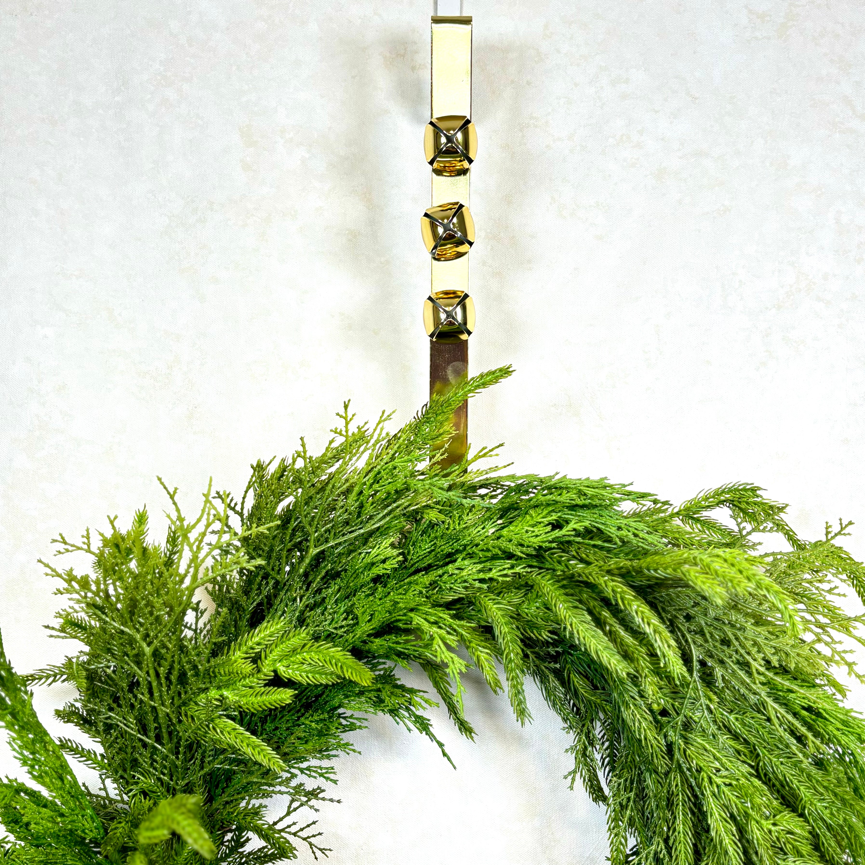 Shiny Gold Metal Wreath Hanger with Jingle Bells