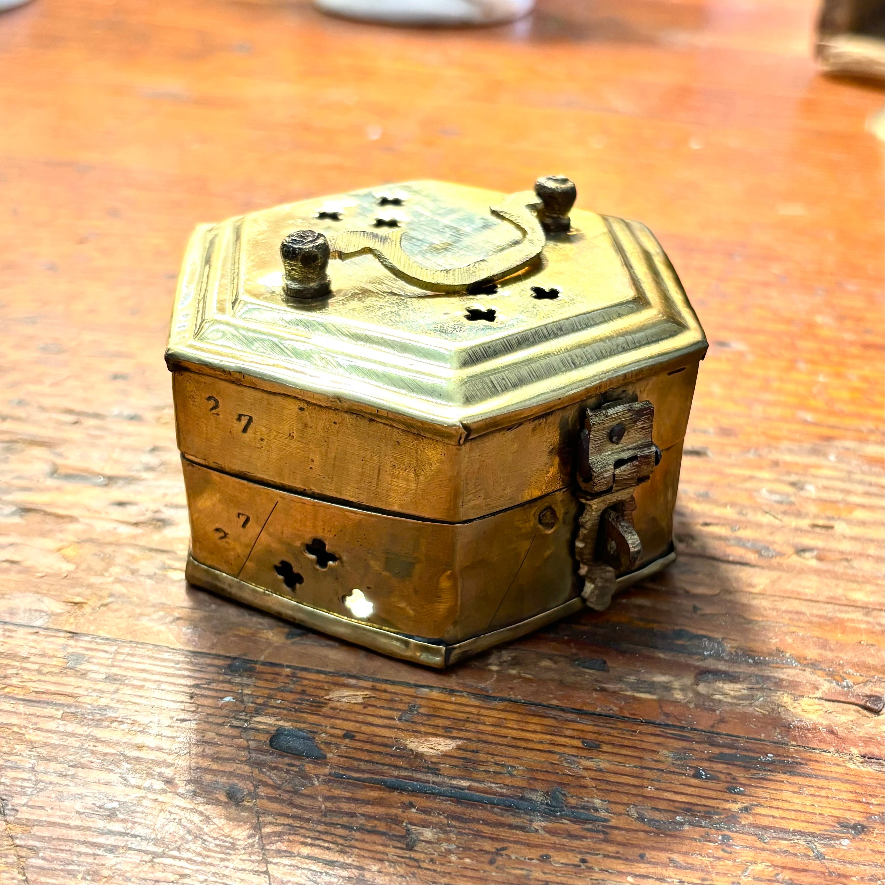 Vintage Hexagon Brass Cricket Box