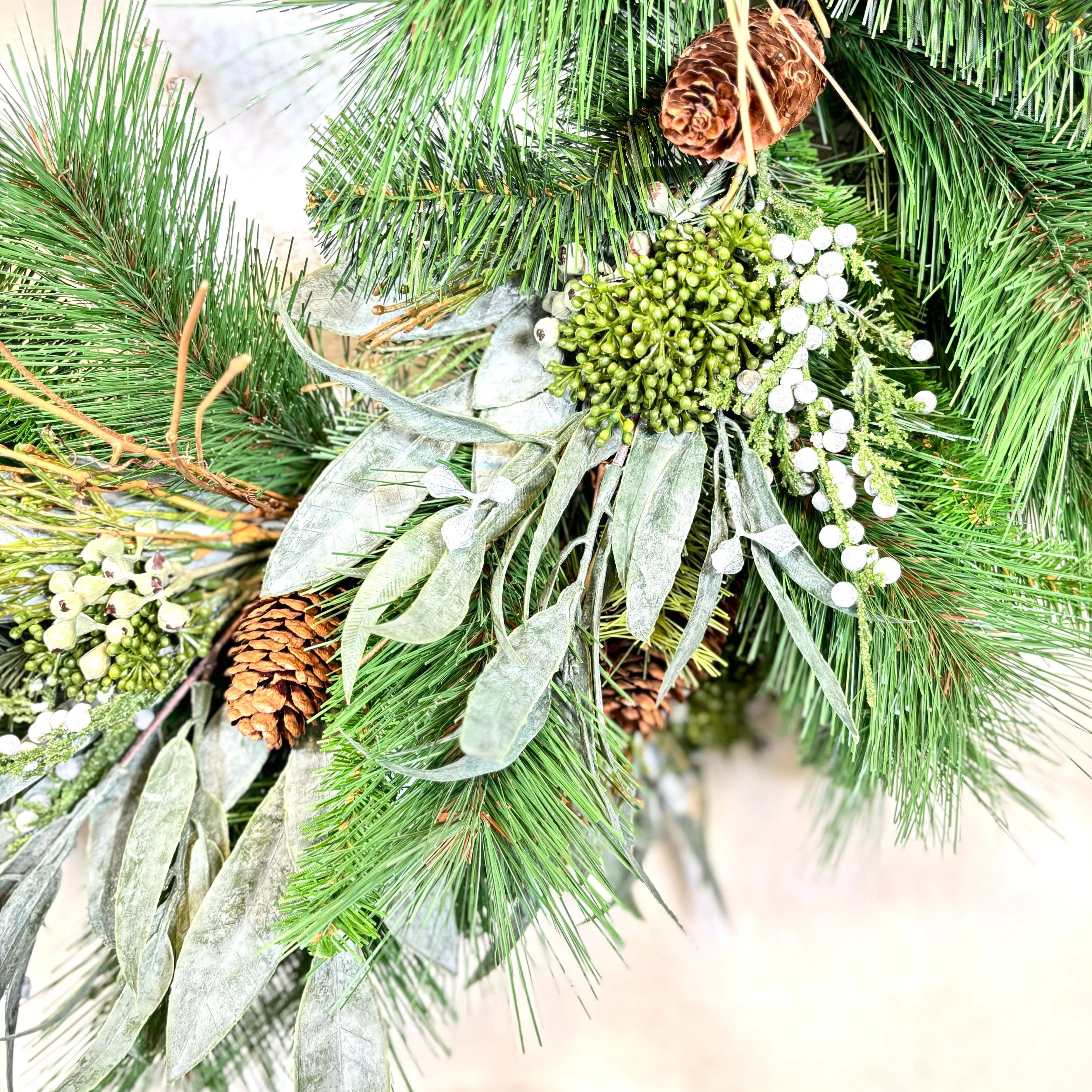 30"D Wreath Seeded Eucalyptus and Pine