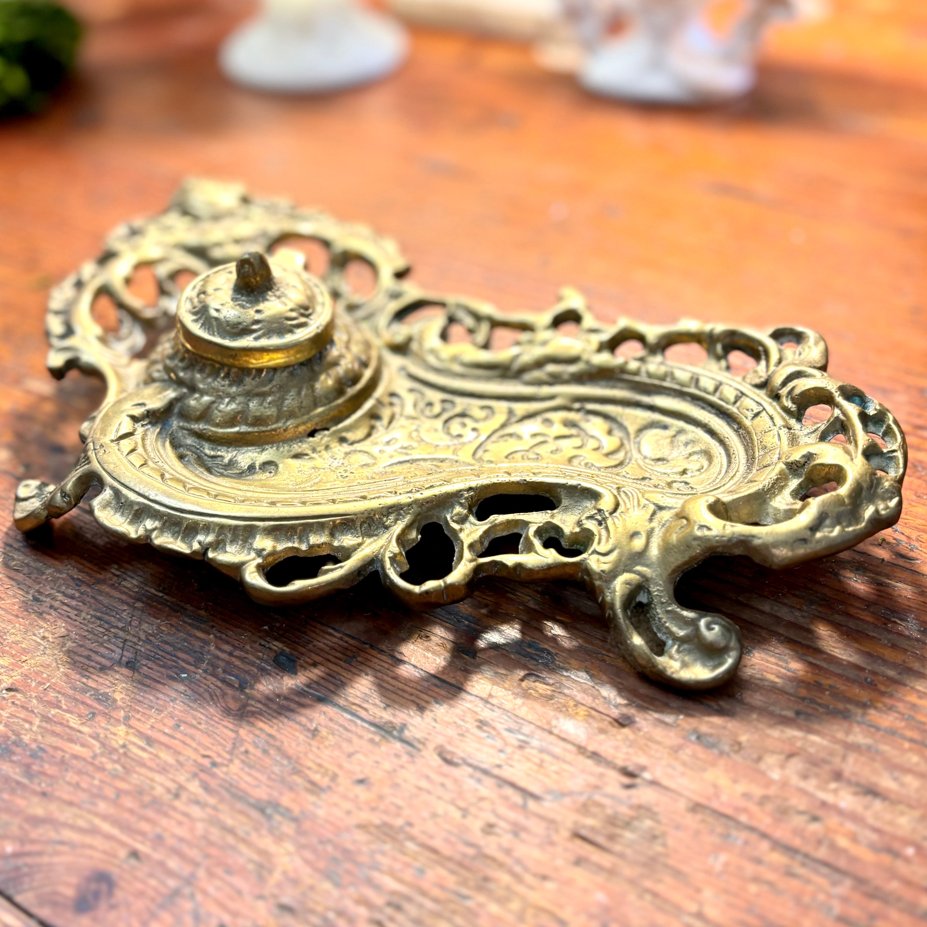 Ornate Victorian Style Brass Inkwell