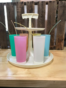1960's Tupperware Drink Caddy with Tumblers and Stirrers
