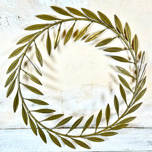 Metal Olive Leaves Wreath Antiqued Gold