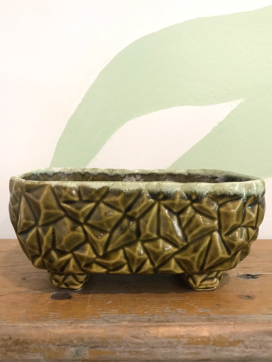 Green Mid Century Modern Patterned Footed Planter