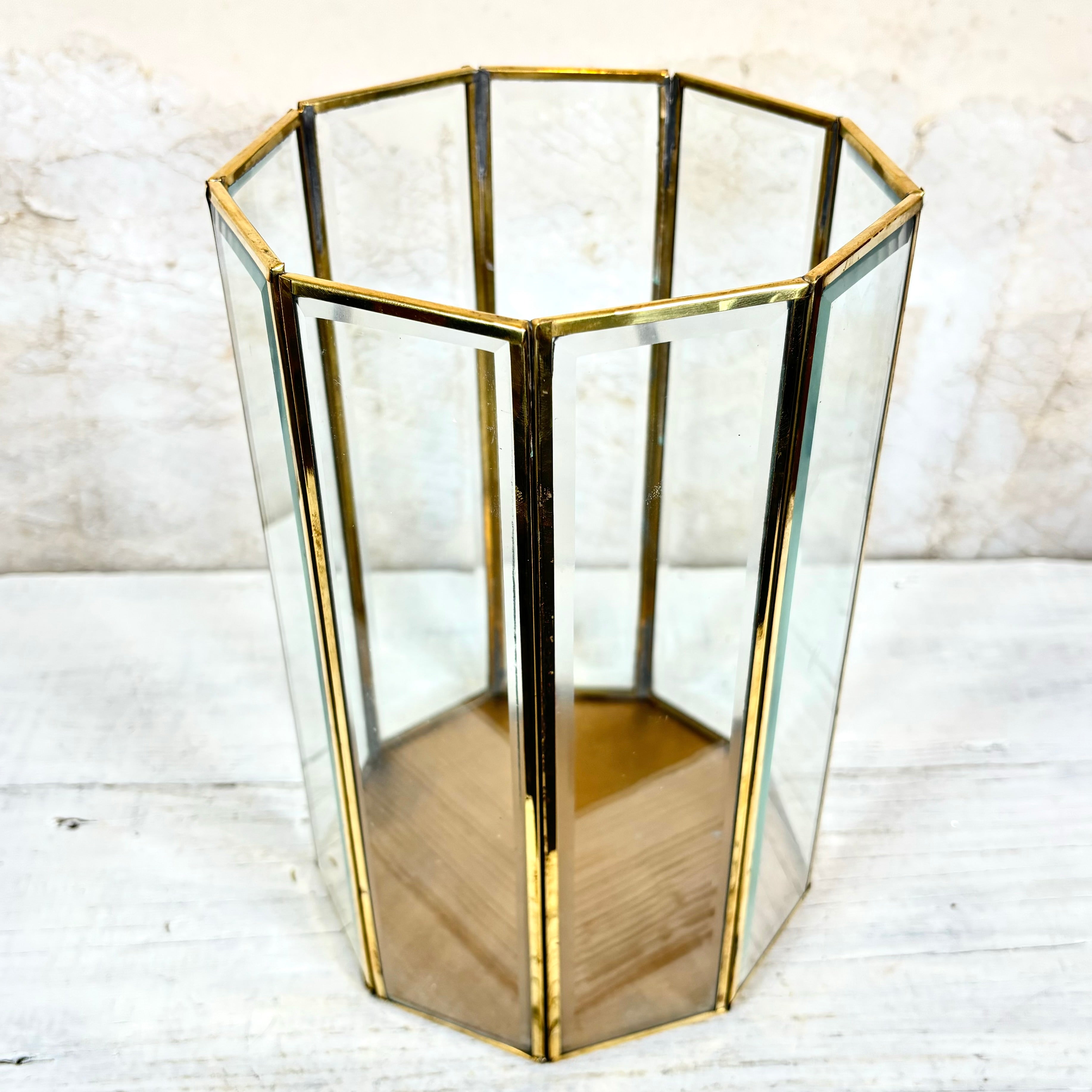 Glass Metal Vase Nine Sided Large