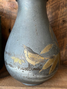 Antique Japanese CPO Bronze Bird and Leaf Vase