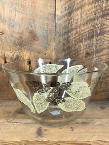 Mid Century Modern Gold Berry and Leaf Glass Bowl