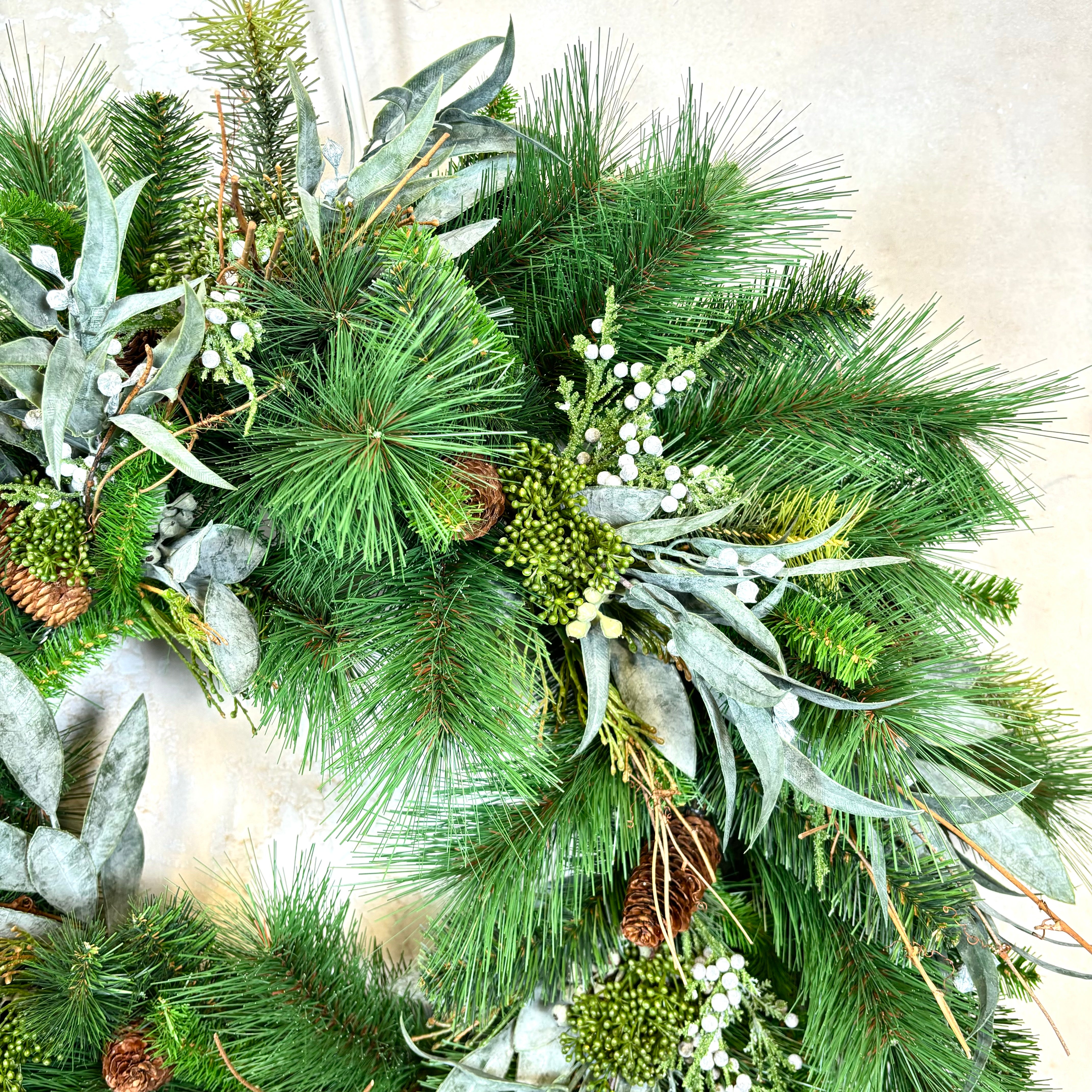 30"D Wreath Seeded Eucalyptus and Pine