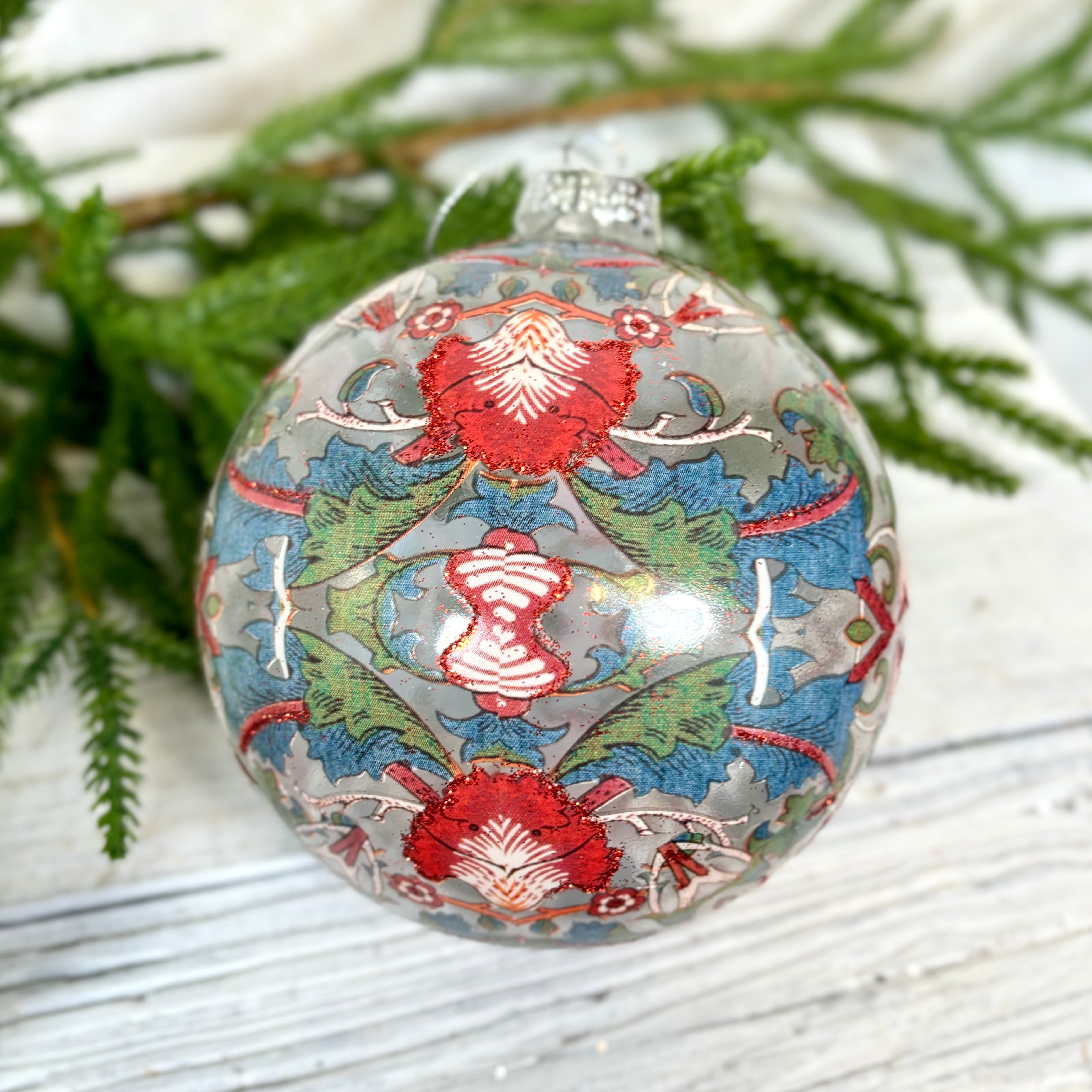 Red Flowers Glass Ball Ornament