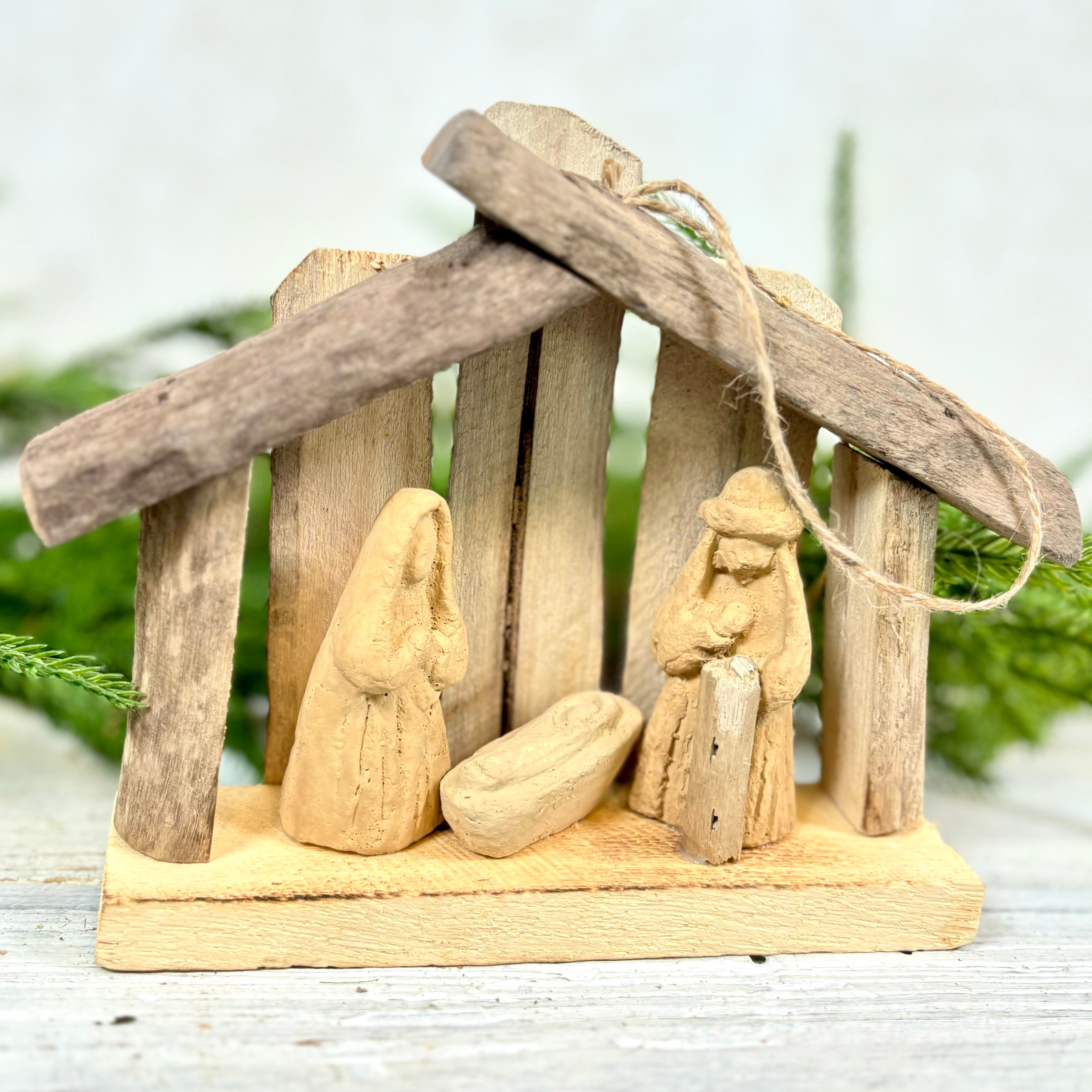 Driftwood Nativity on Twine Ornament