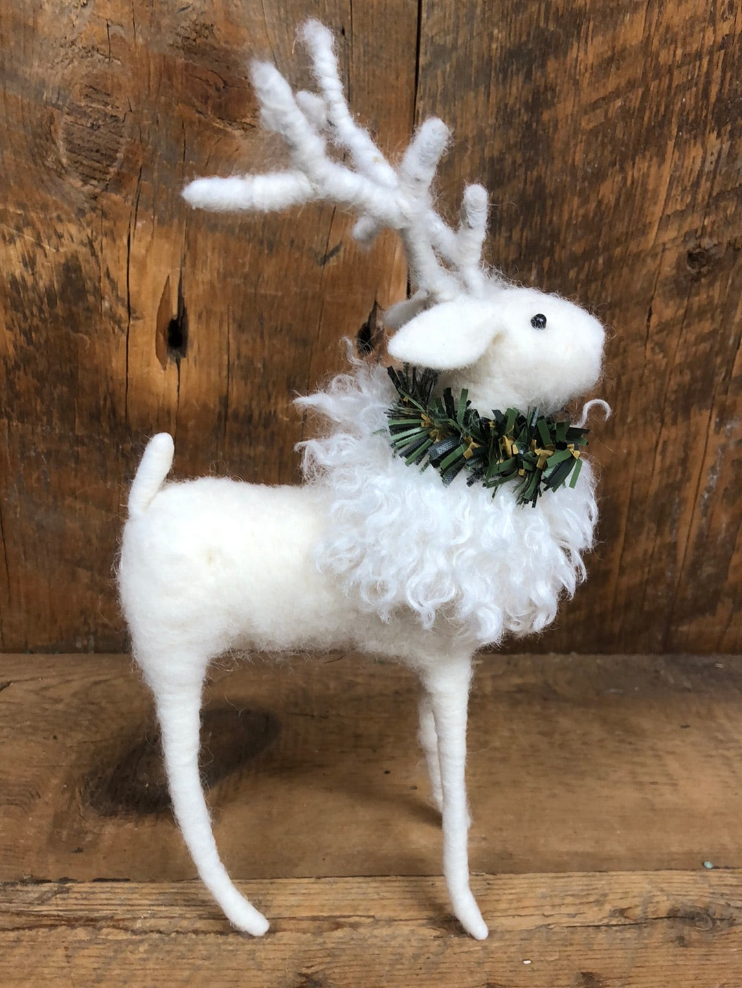 Wool White Deer with Wreath Papa