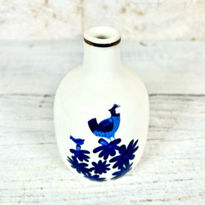 Ceramic Blue and White Bud Vase with Bird