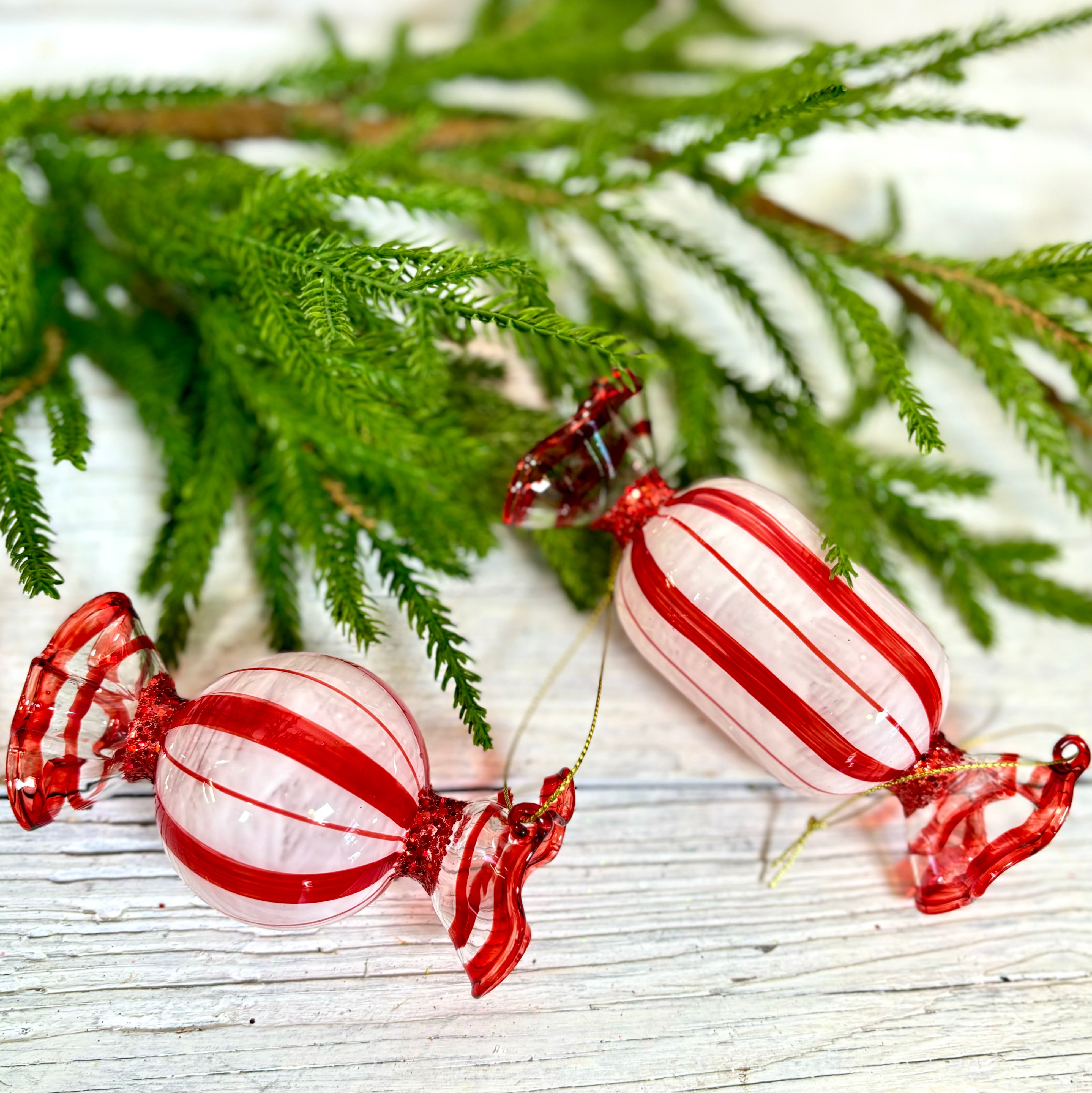 Long Peppermint Glass Candy Ornament