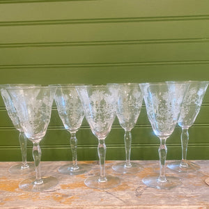 Morgantown Mayfair Etched Water Glasses Set of Seven