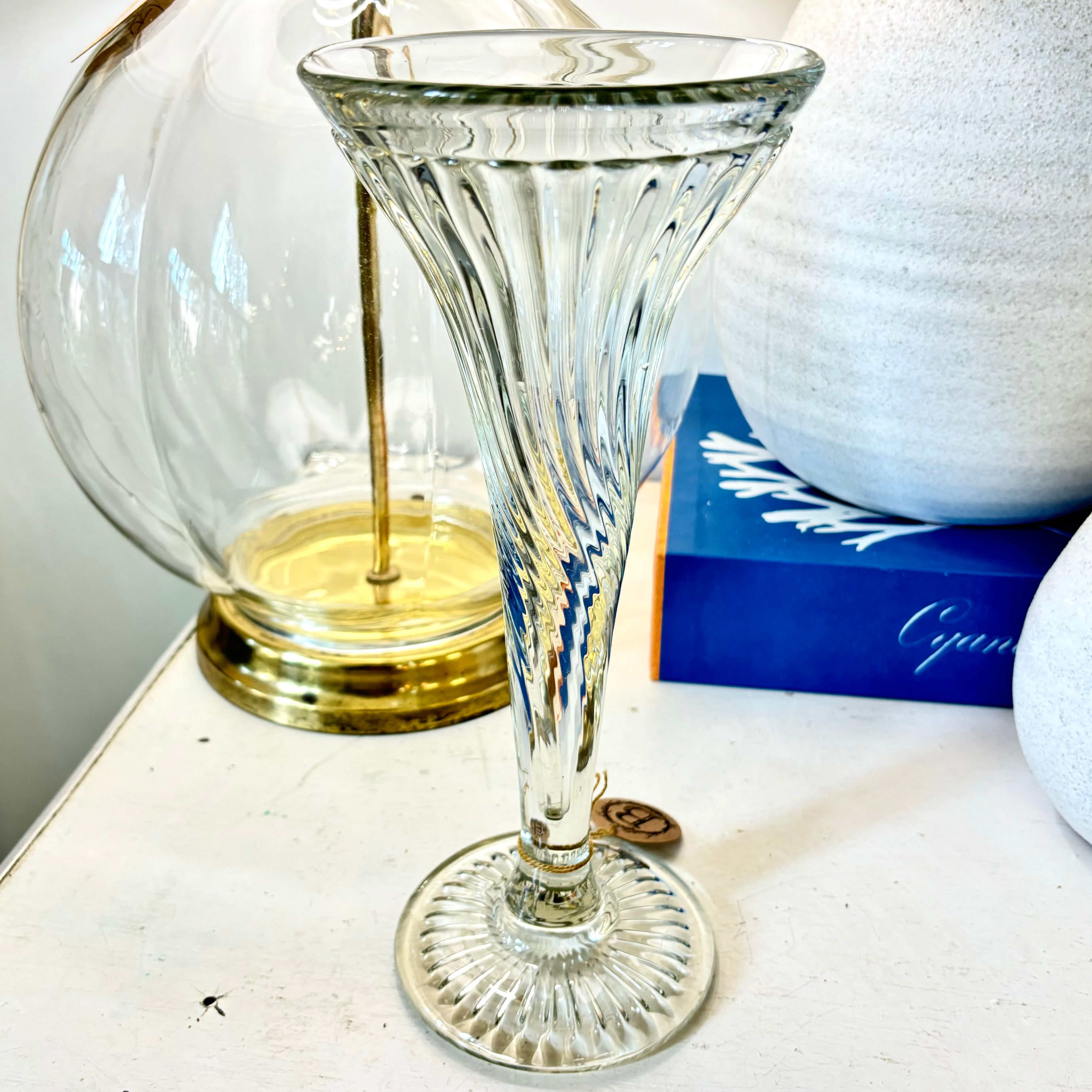 Tall Vintage Swirled Glass Vase