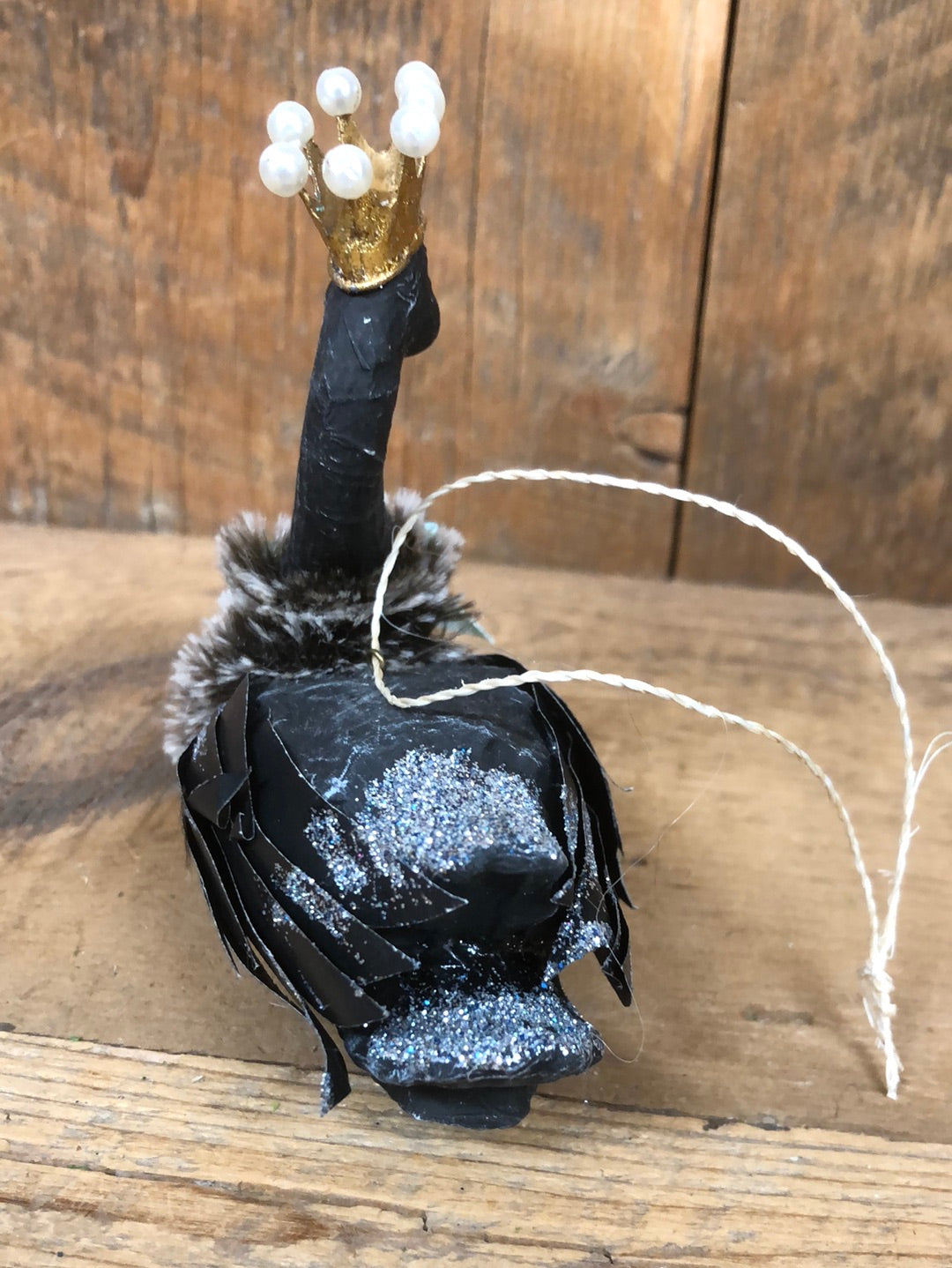 Nobility Black Swan with Crown Paper Mache Ornament