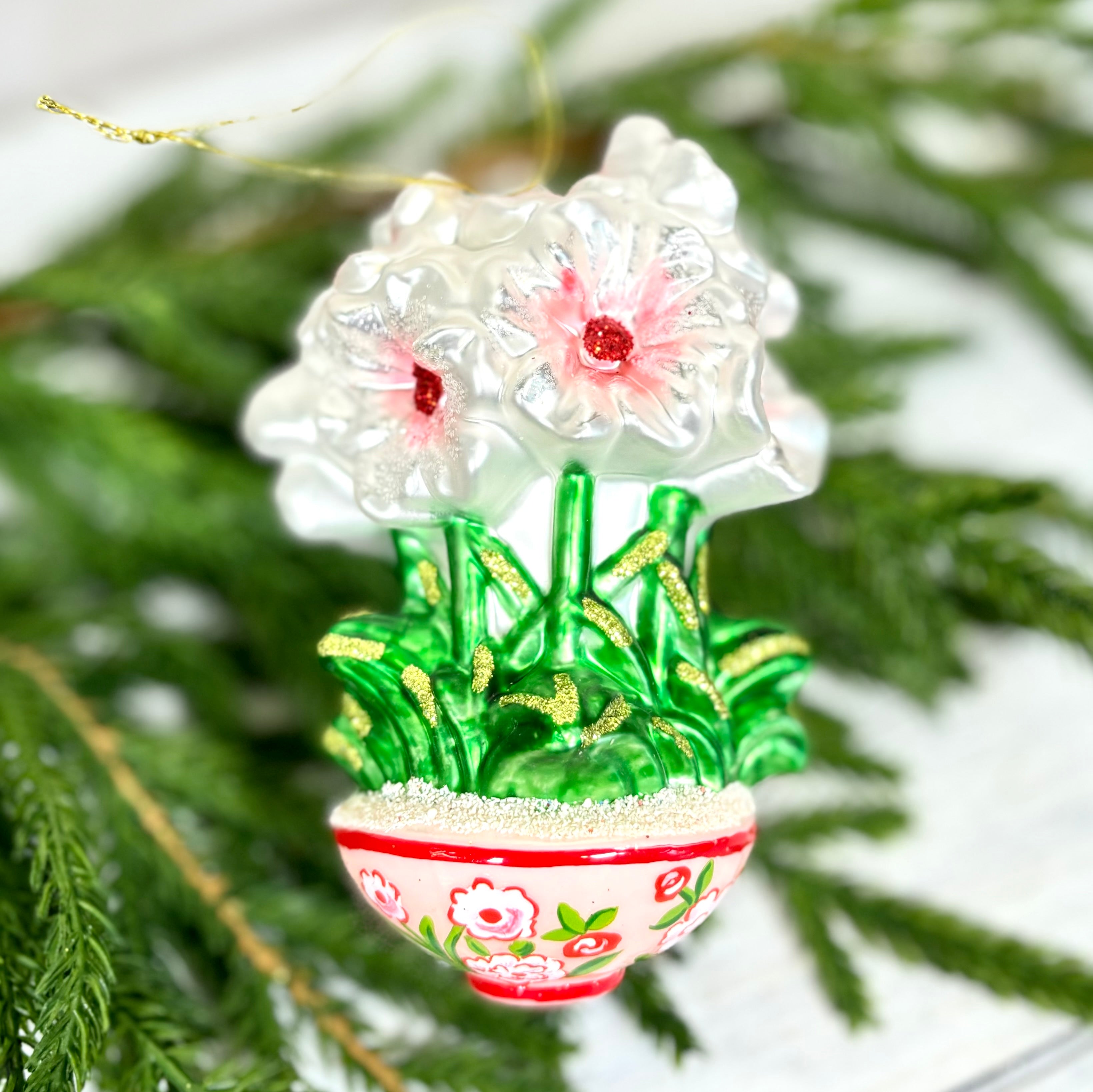 White Potted Amaryllis Ornament