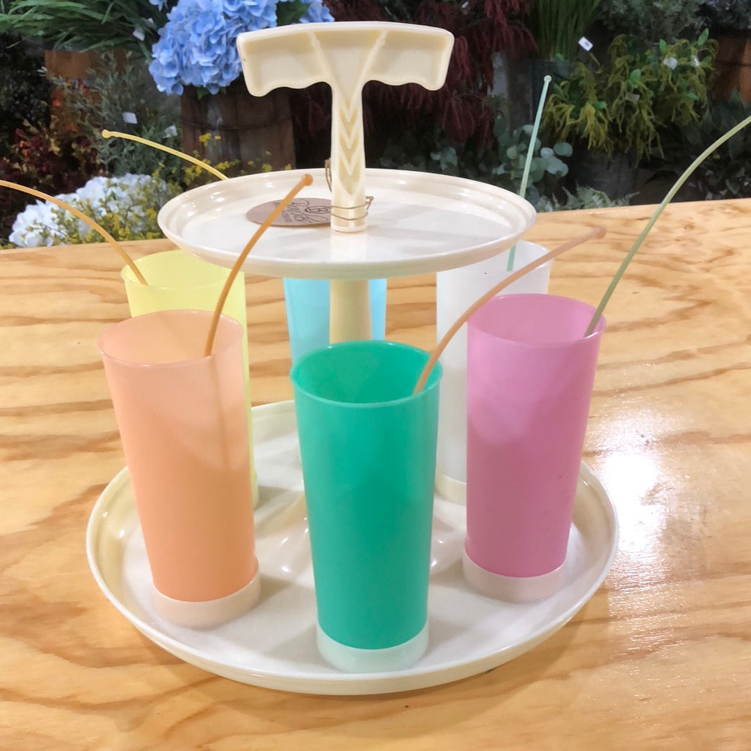 1960's Tupperware Drink Caddy with Tumblers and Stirrers