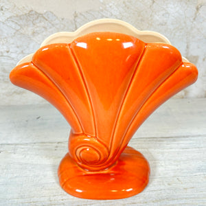 Mid Century Modern Red Wing Coral Glazed Fan Vase