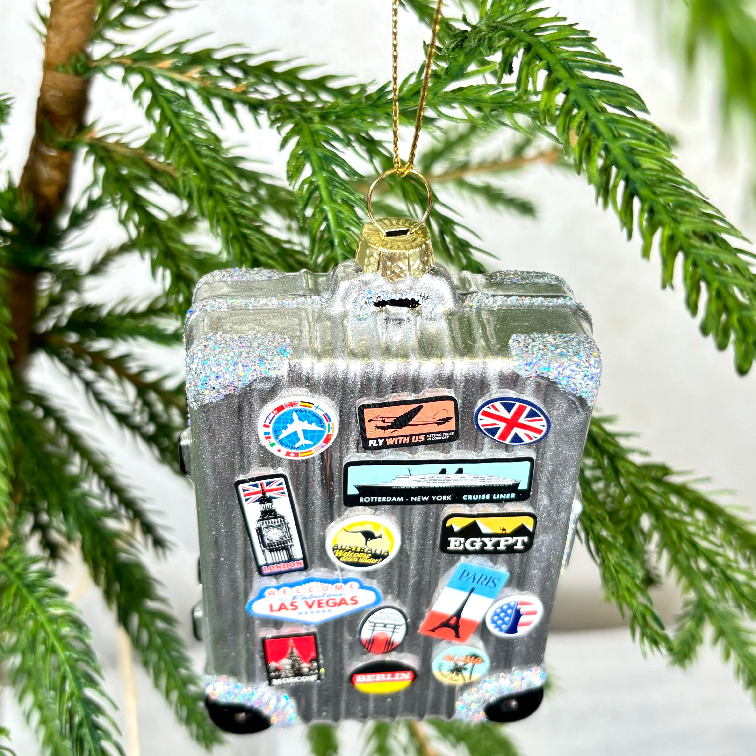 Jetsetter Suitcase Glass Ornament