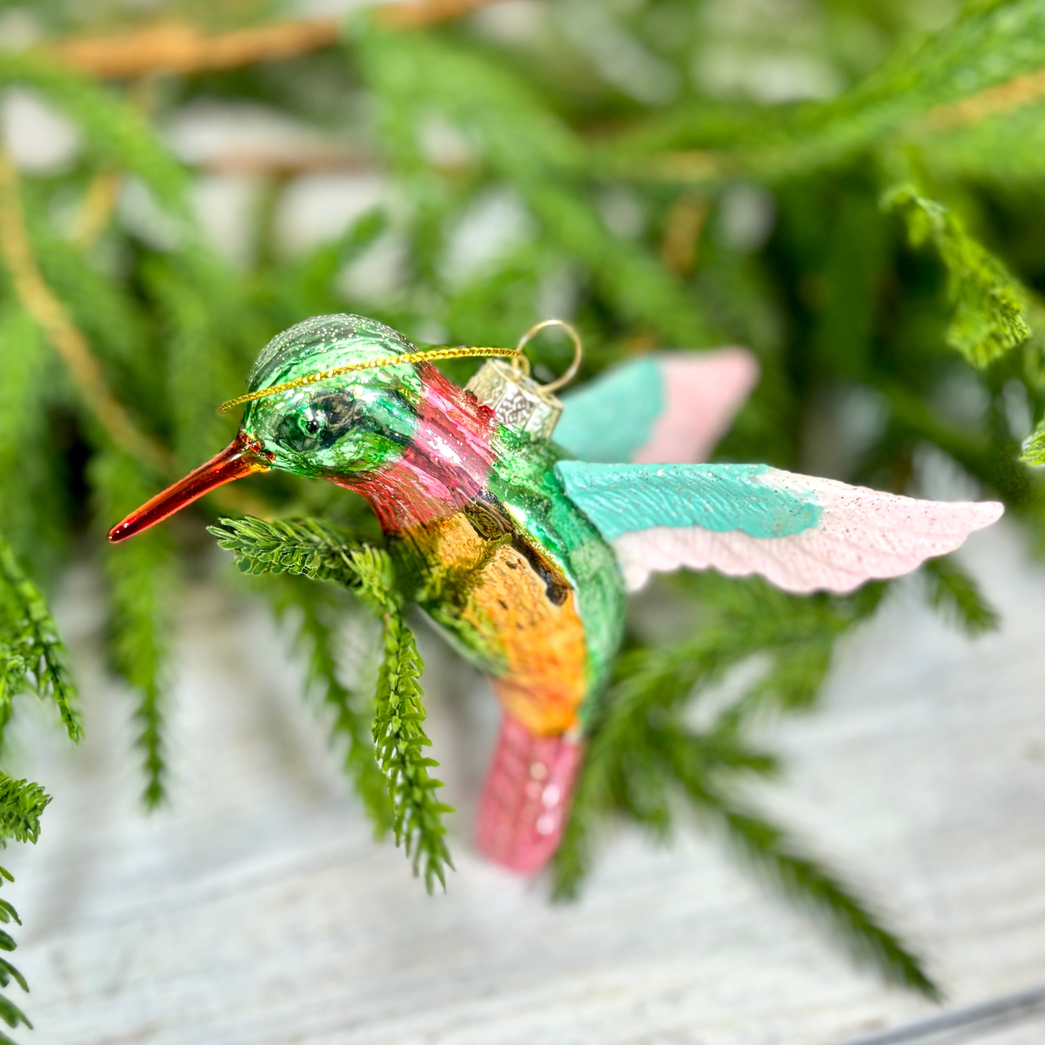 Glass Hummingbird Multi Color Ornament