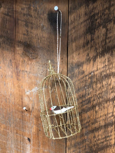 Gilded Birdcage with White/Brown Bird Ornament