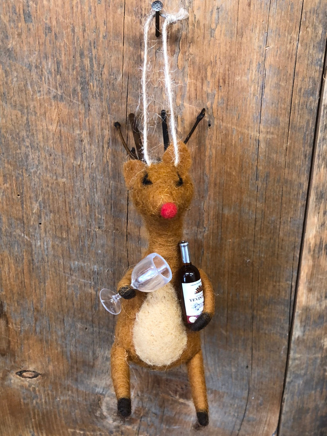 Felt Reindeer with Red Wine and Glass