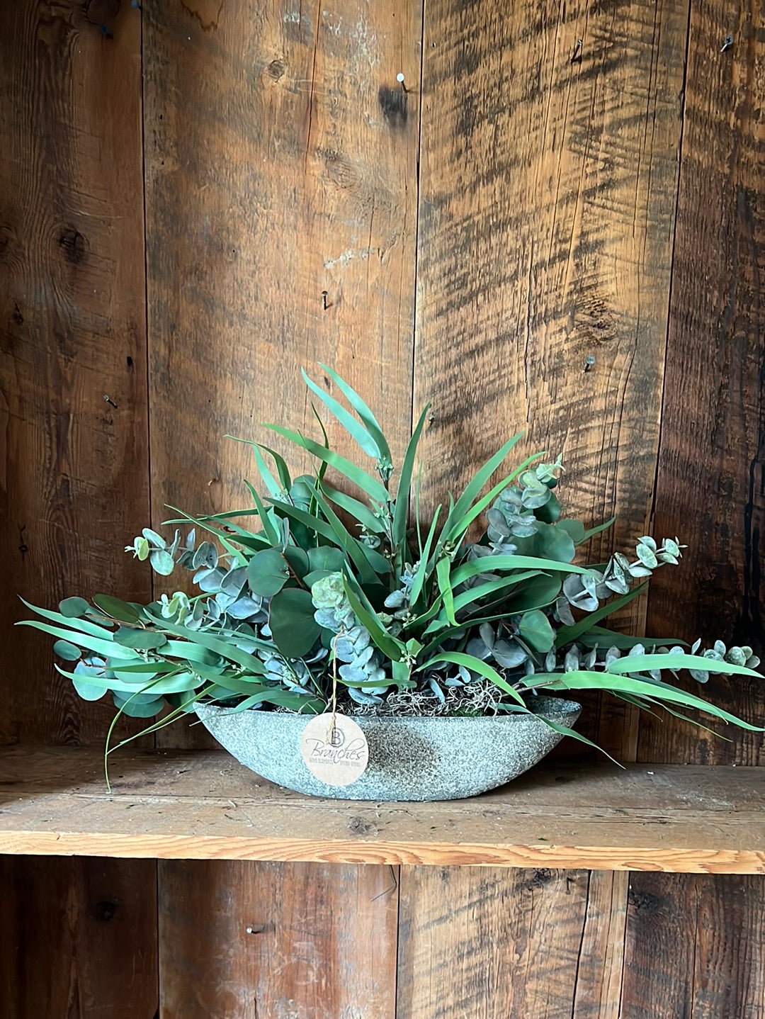 Faux Real Eucalyptus Blend Elongated Centerpiece Drop In