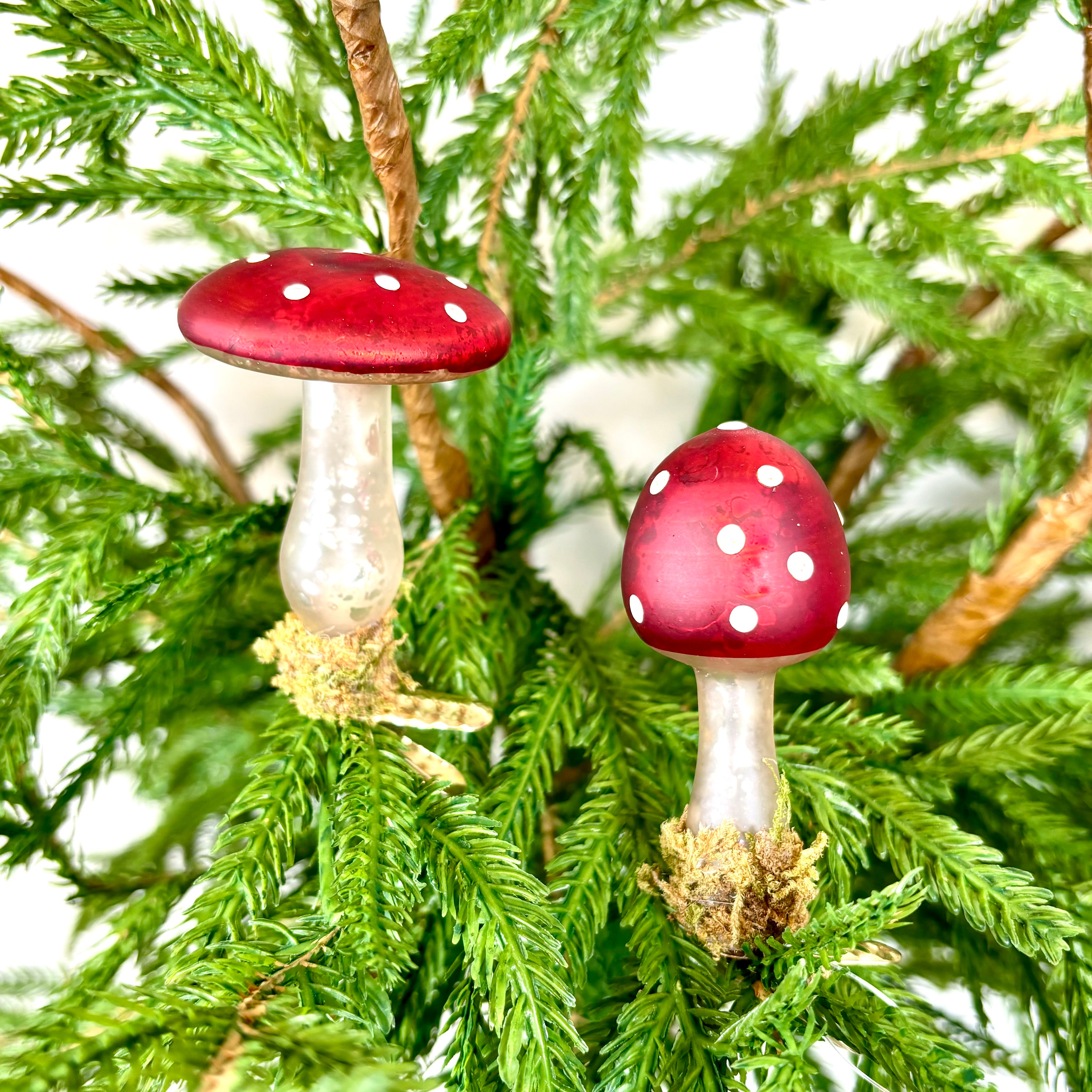 Antiqued Glass Clip on Red Cap Mushroom