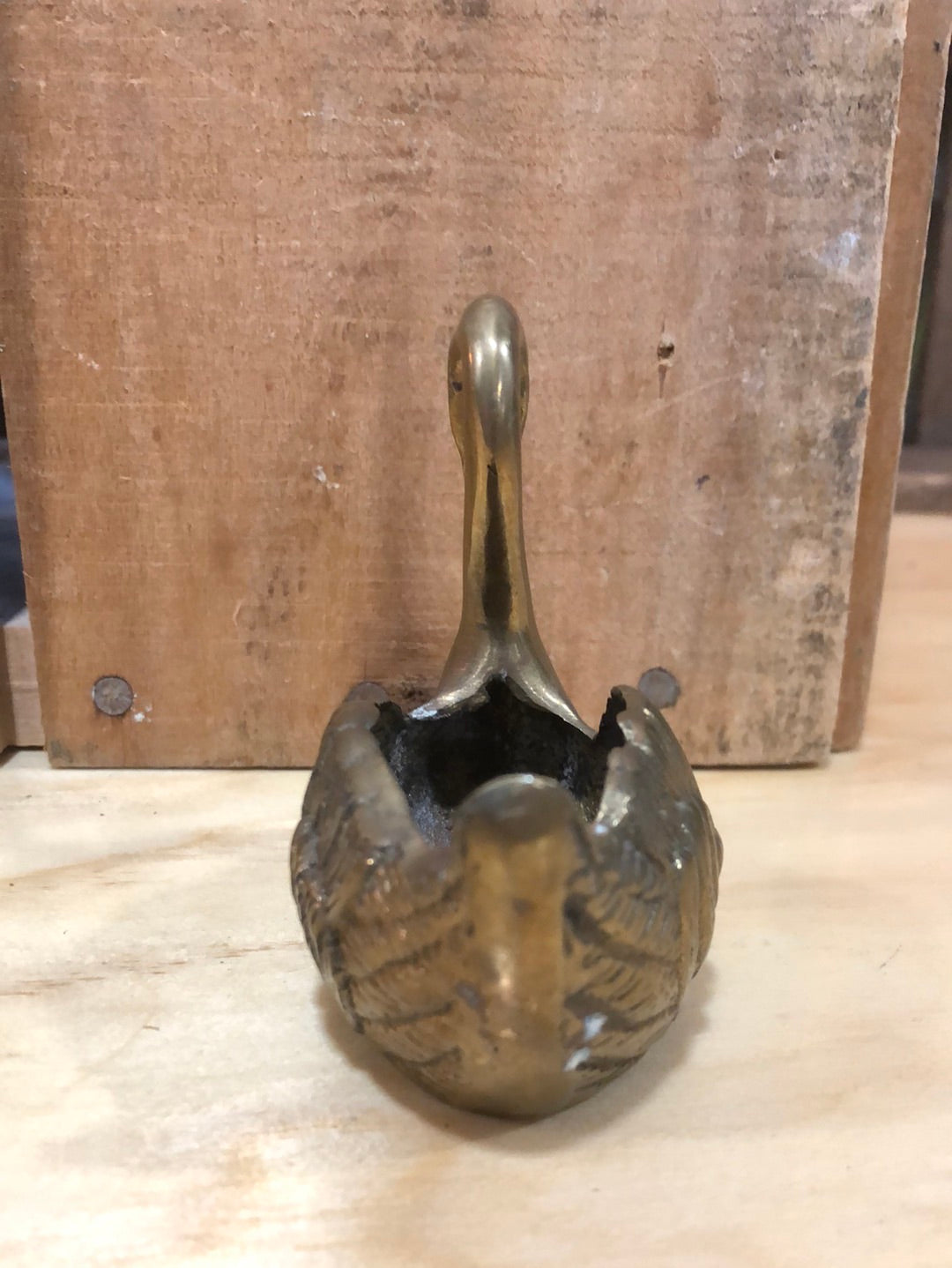 Vintage Brass Swan Mini Container