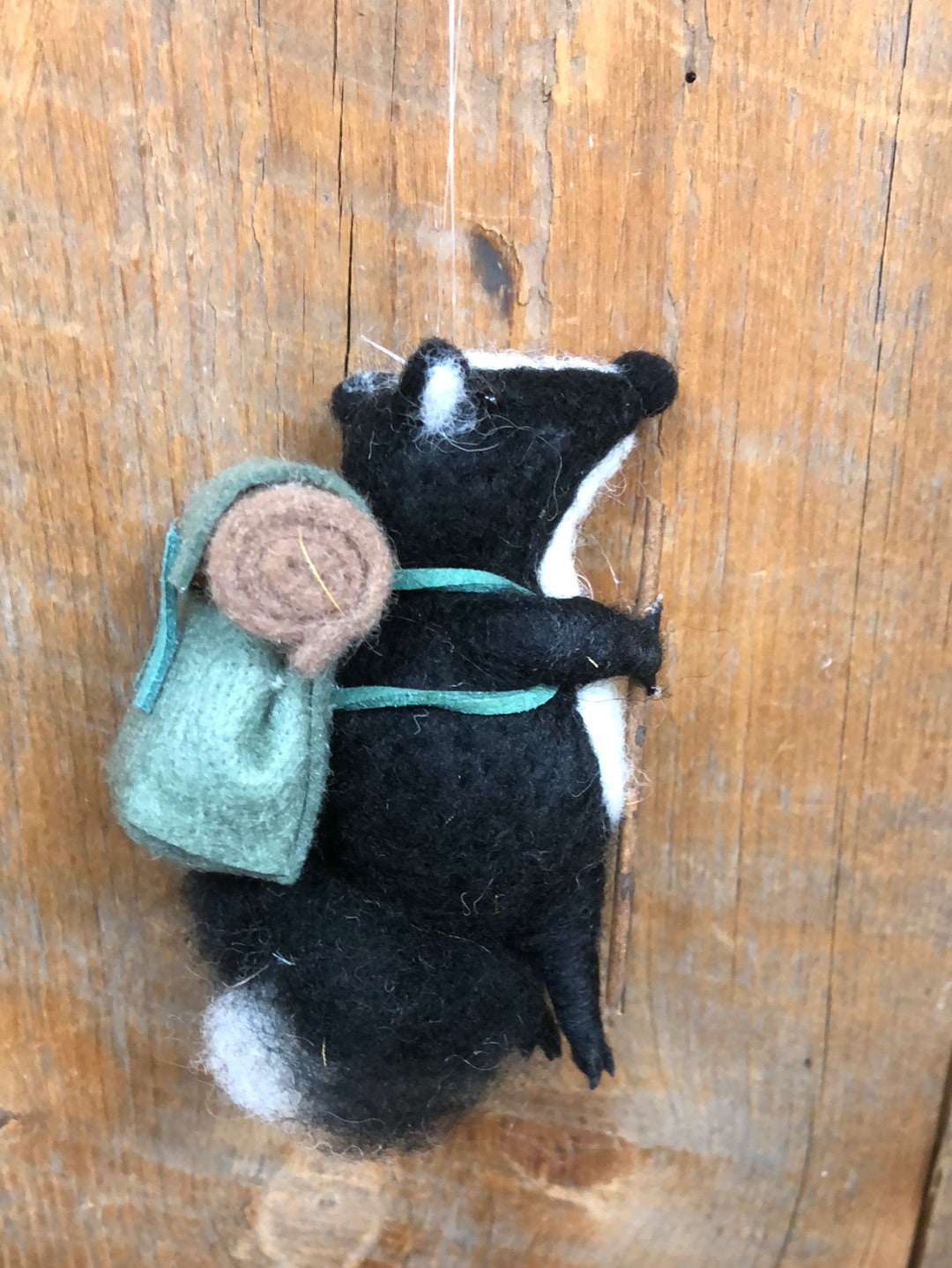 Felt Hiking Badger with Walking Stick and Backpack Ornament