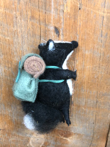 Felt Hiking Badger with Walking Stick and Backpack Ornament