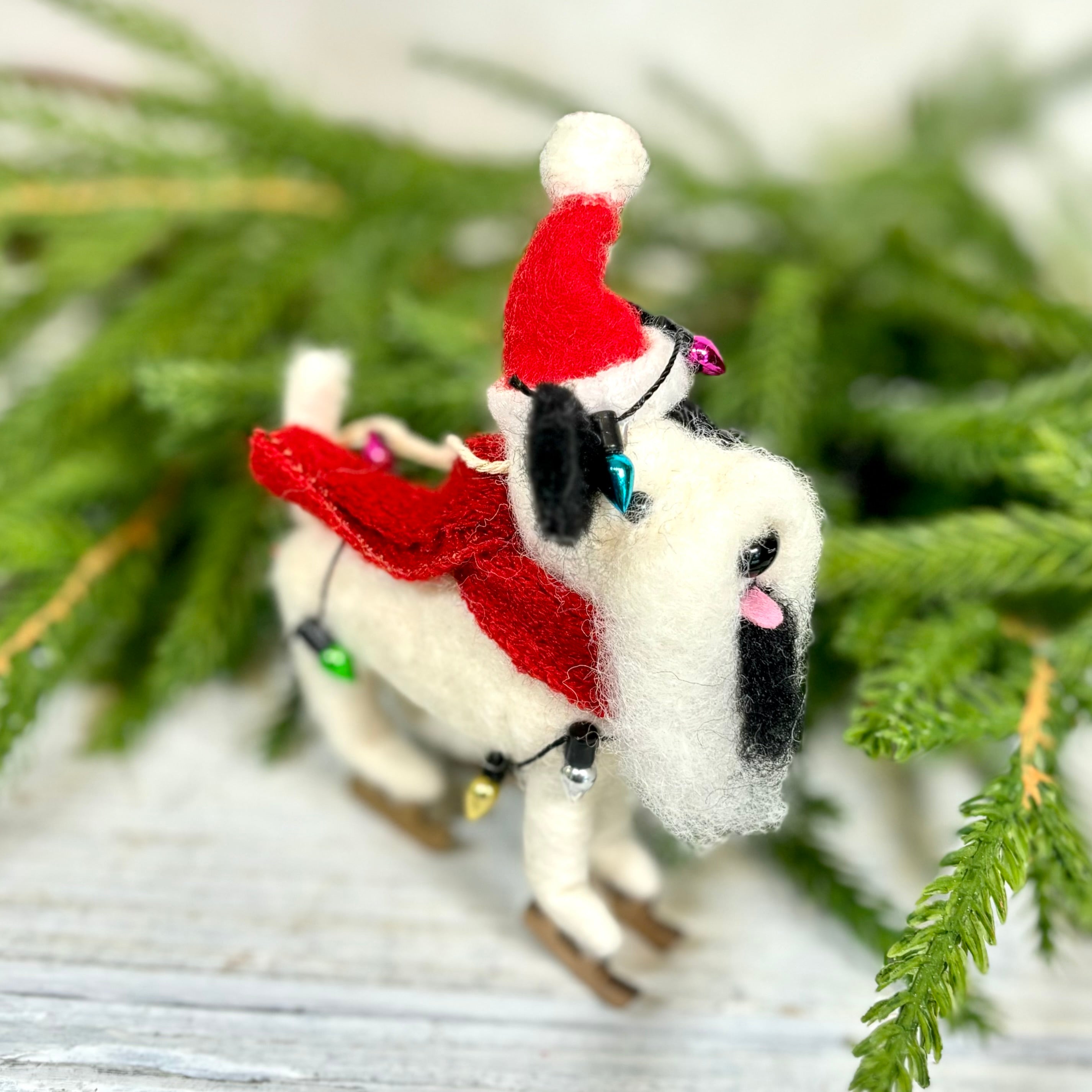 Felt Dog with Goatee on Skis Ornament