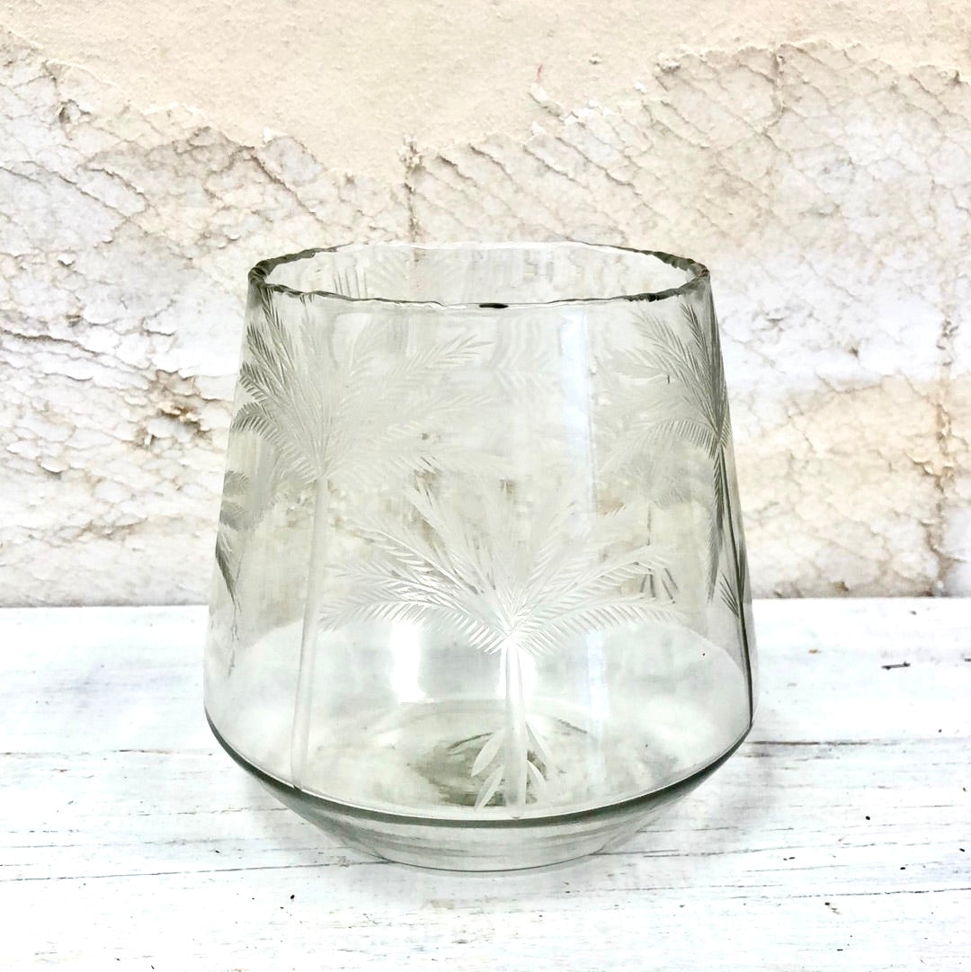 Clear Palm Etched Glass Votive Medium